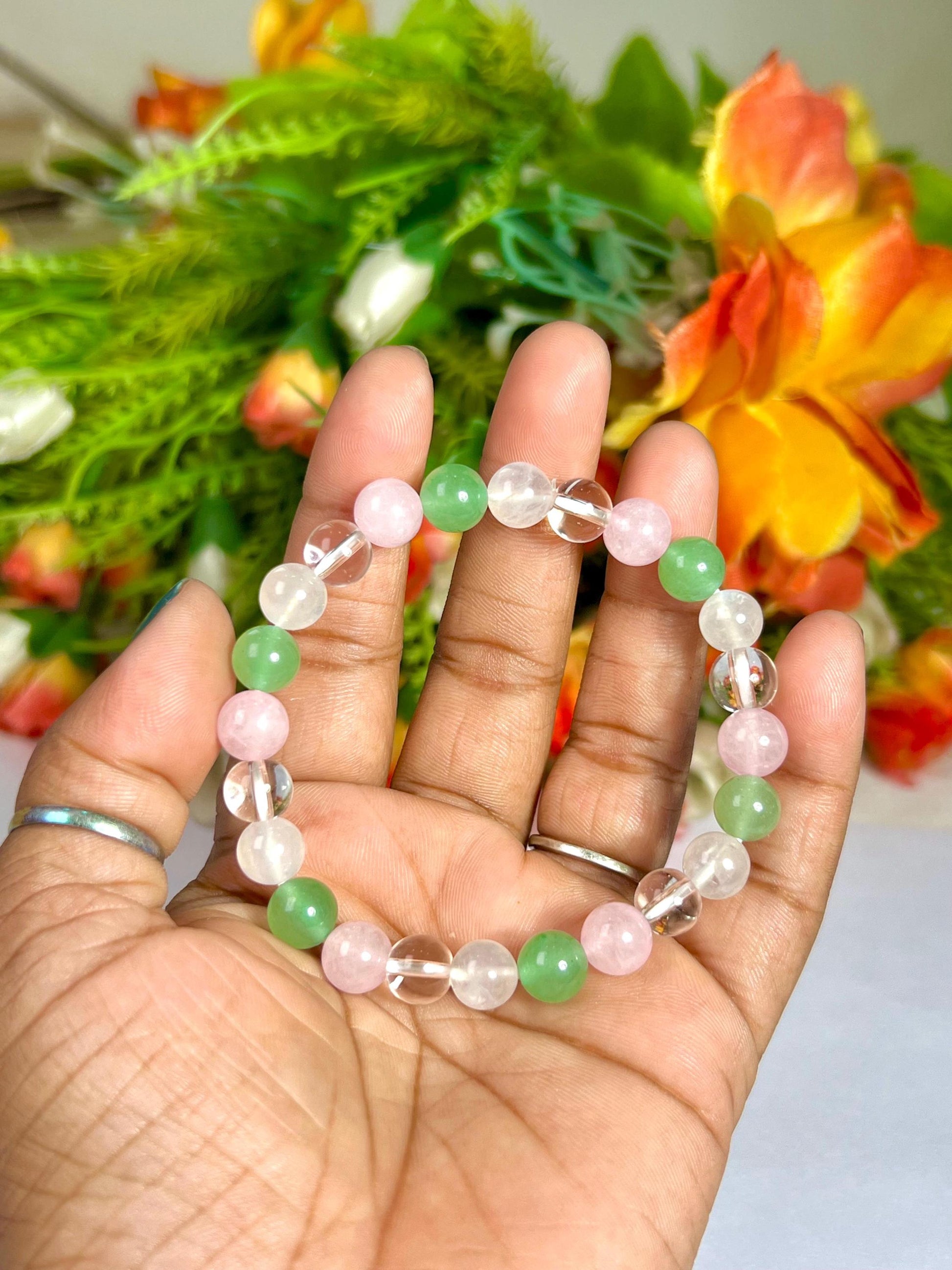 Cancer Zodiac Sign Stone Bracelet Planet Moon Bracelet Element Water Bracelet Moonstone, G Aventurine, Rose Quartz, H Crystal Bracelet 8 mm