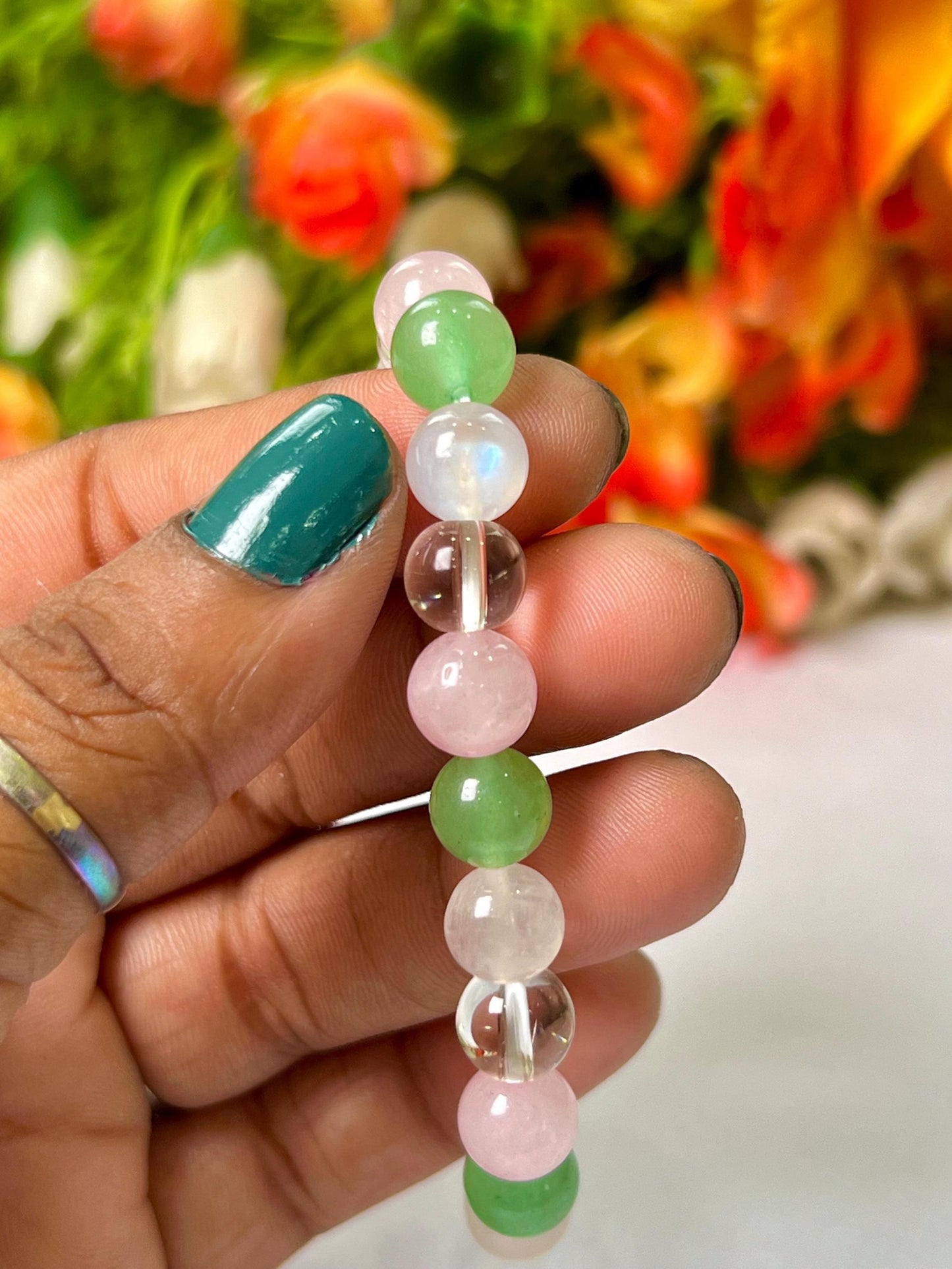 Cancer Zodiac Sign Stone Bracelet Planet Moon Bracelet Element Water Bracelet Moonstone, G Aventurine, Rose Quartz, H Crystal Bracelet 8 mm