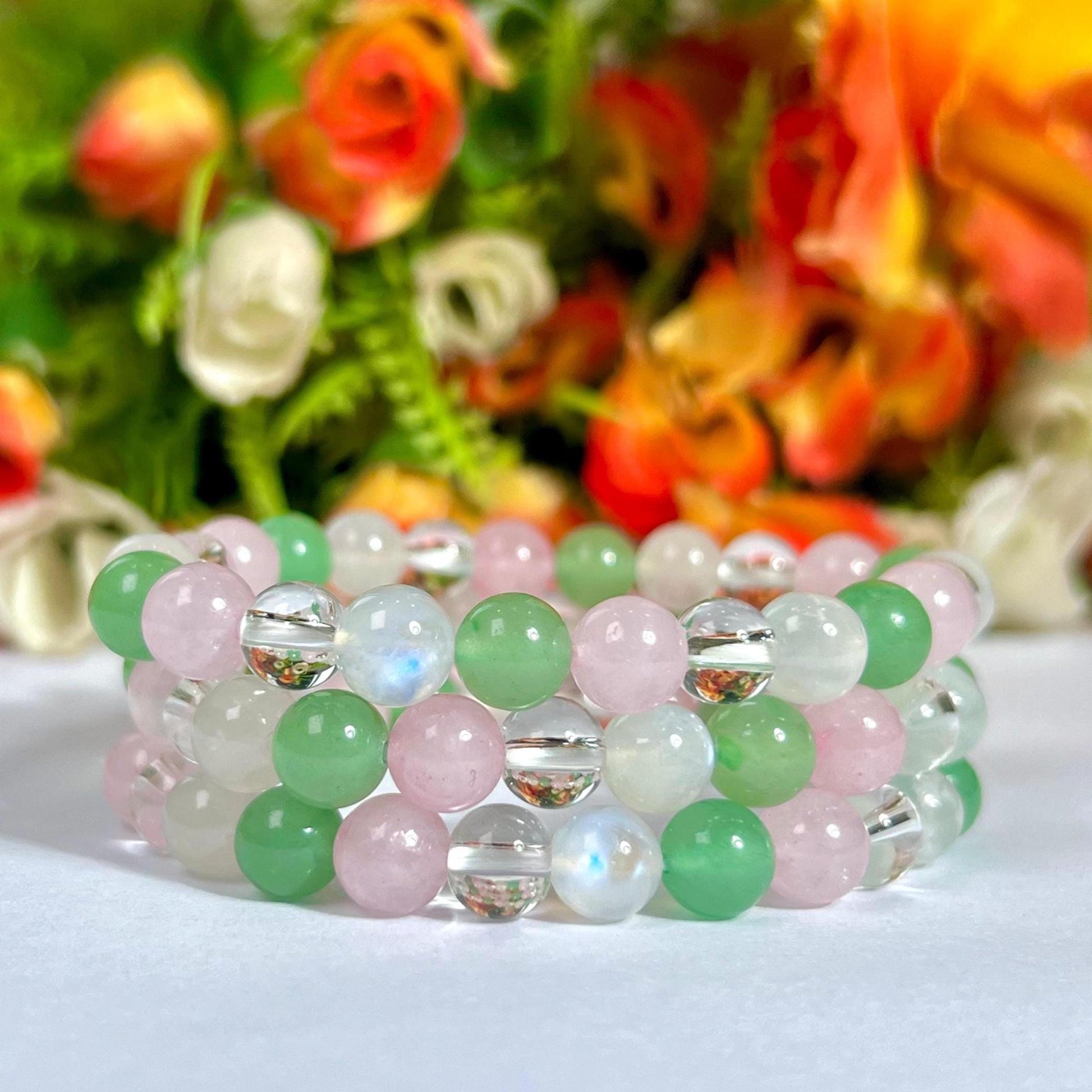 Cancer Zodiac Sign Stone Bracelet Planet Moon Bracelet Element Water Bracelet Moonstone, G Aventurine, Rose Quartz, H Crystal Bracelet 8 mm