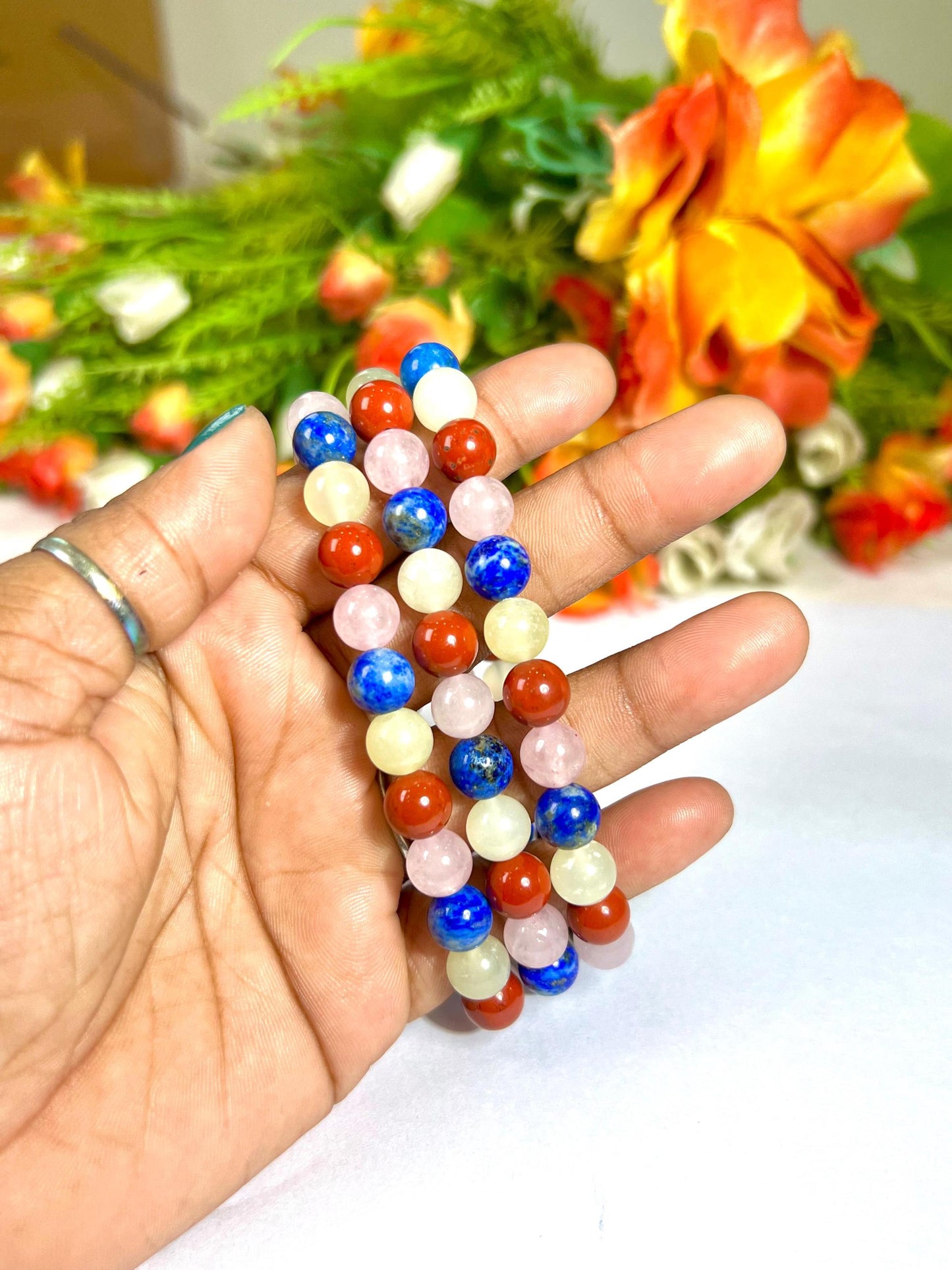 Taurus Zodiac Sign Stone Bracelet | Planet Venus Bracelet | Element Earth Bracelet | Red Jasper, Burma Jade, Lapis Lazuli,Rose Quartz