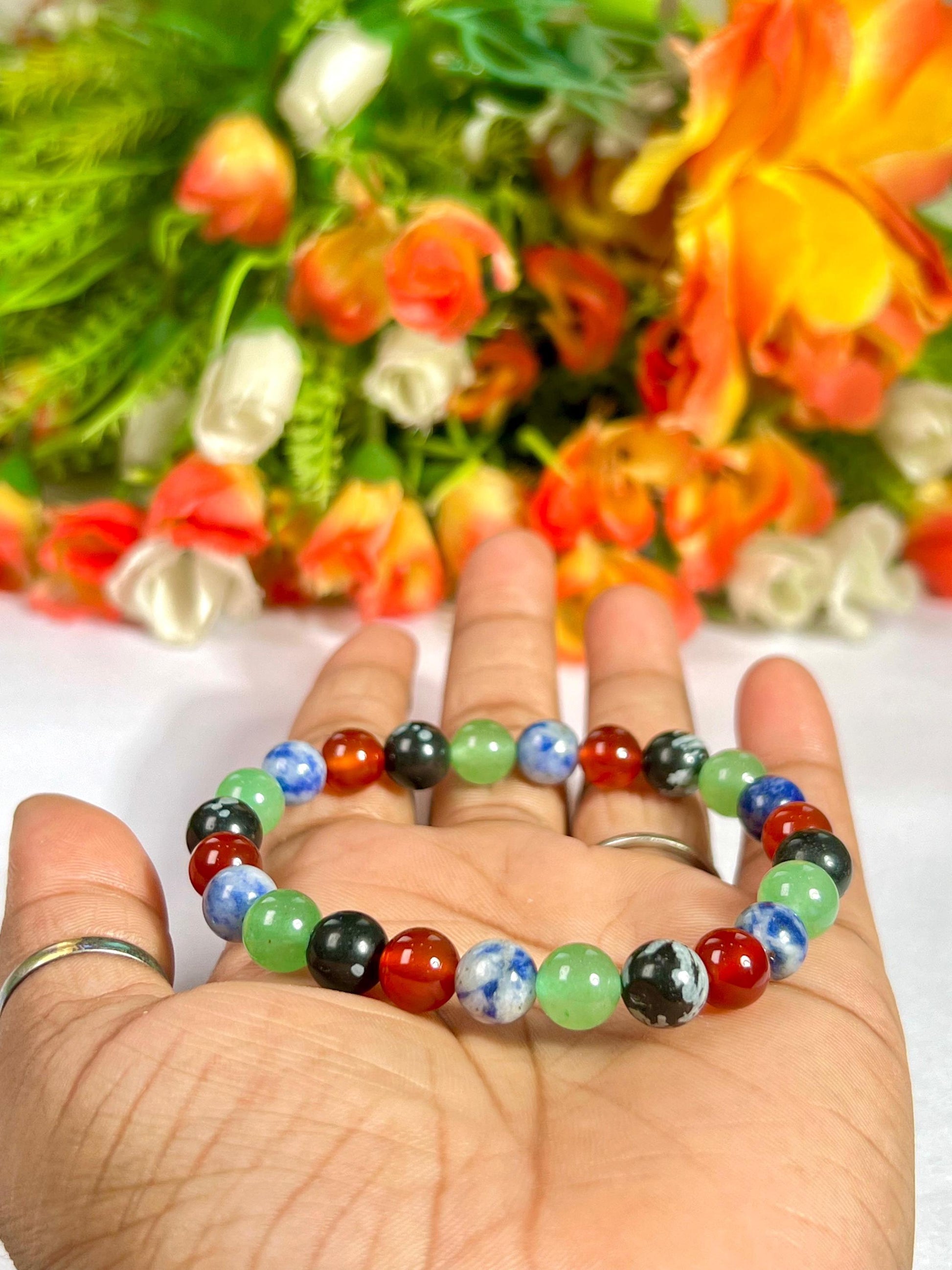 Virgo Zodiac Sign Stone Bracelet Planet Mercury Element Earth Bracelet Snowflake Obsidian,G Aventurine,Sodalite,Red Jasper Bracelet 8 mm