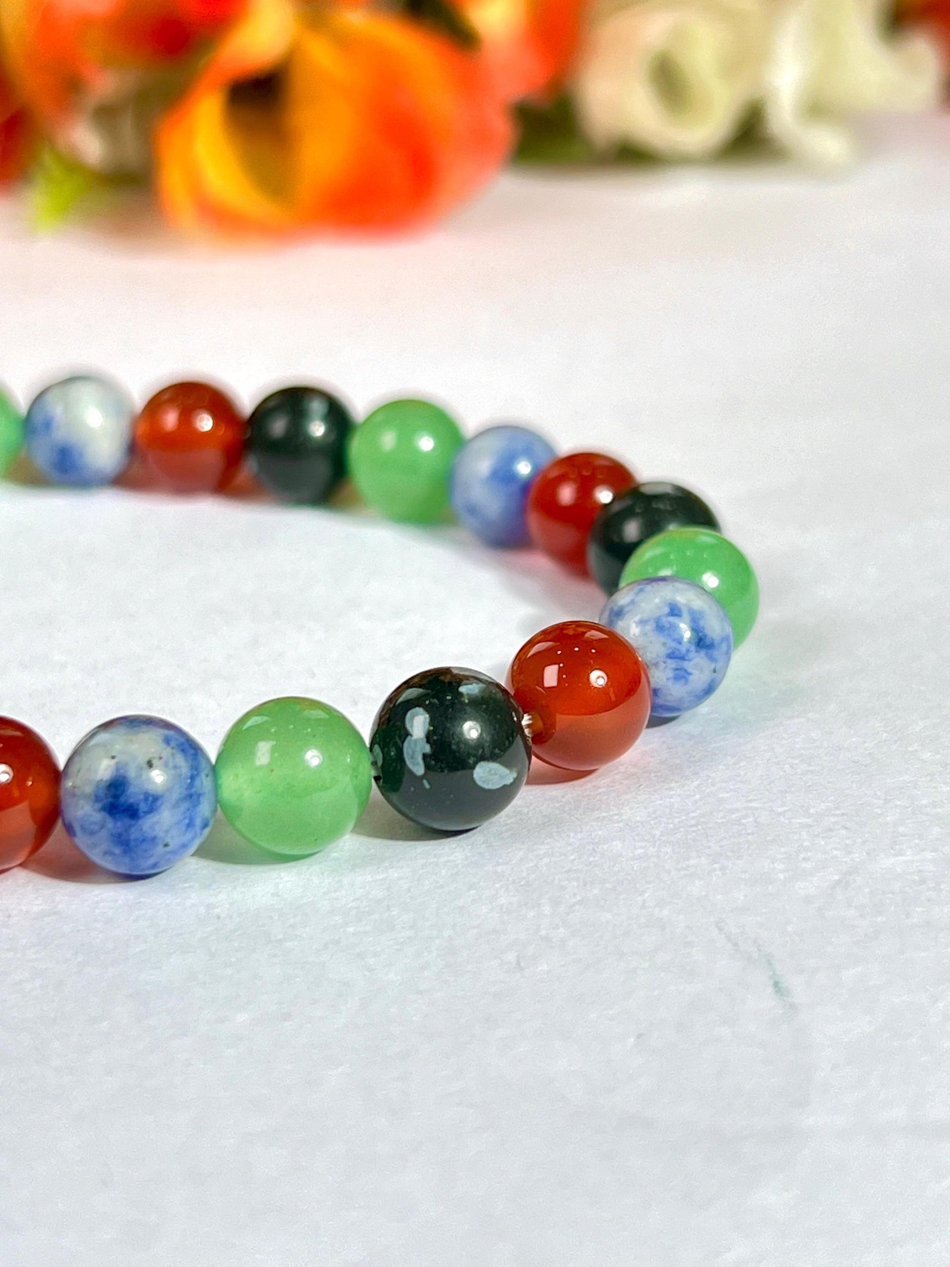 Virgo Zodiac Sign Stone Bracelet Planet Mercury Element Earth Bracelet Snowflake Obsidian,G Aventurine,Sodalite,Red Jasper Bracelet 8 mm