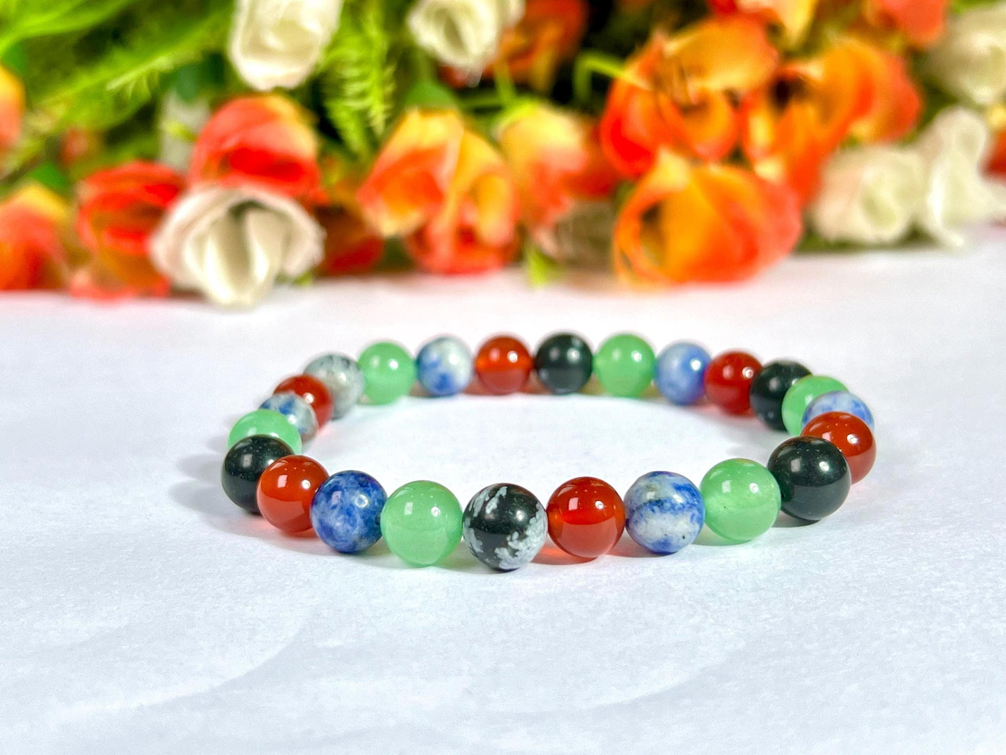 Virgo Zodiac Sign Stone Bracelet Planet Mercury Element Earth Bracelet Snowflake Obsidian,G Aventurine,Sodalite,Red Jasper Bracelet 8 mm