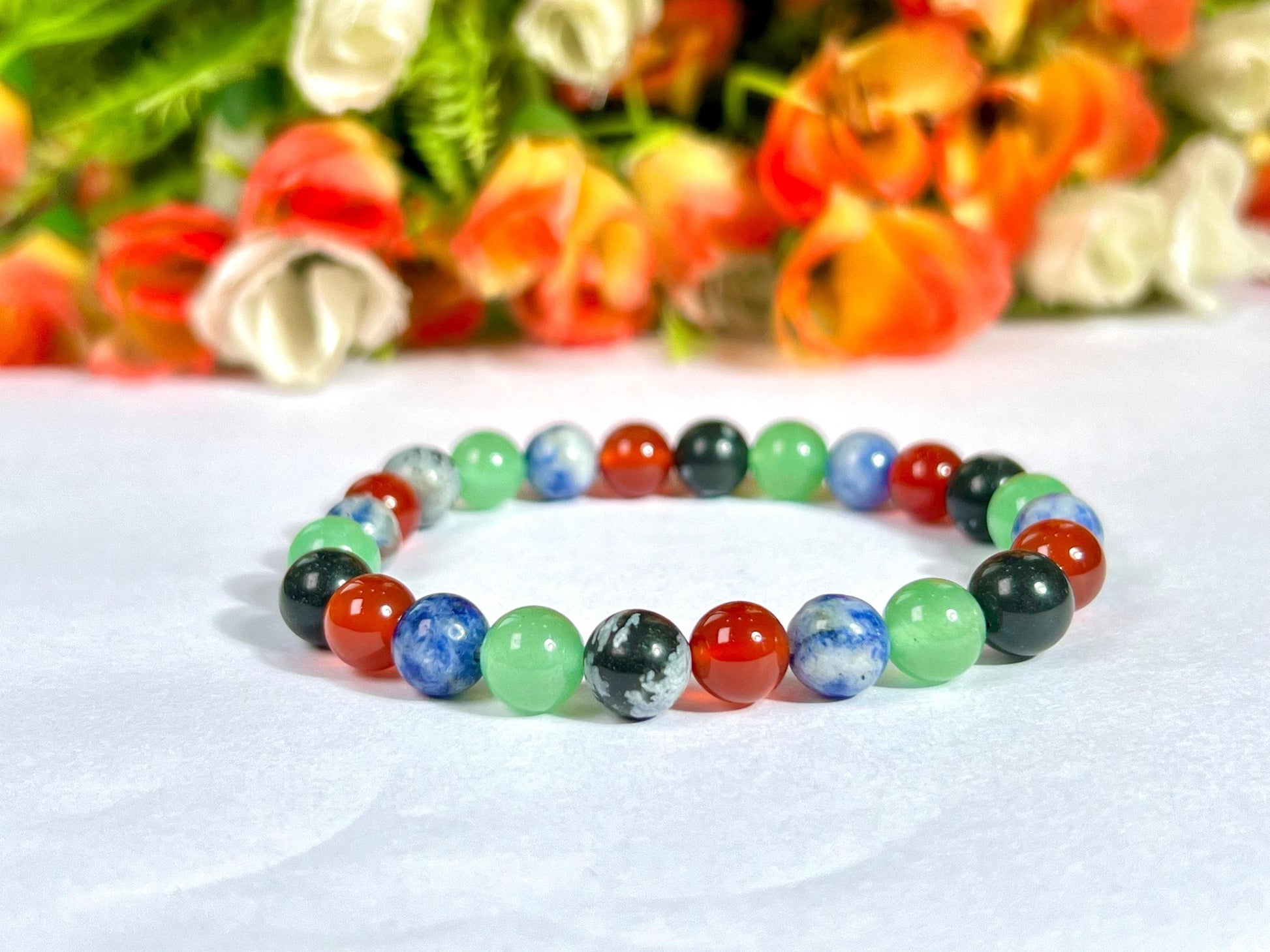 Virgo Zodiac Sign Stone Bracelet Planet Mercury Element Earth Bracelet Snowflake Obsidian,G Aventurine,Sodalite,Red Jasper Bracelet 8 mm