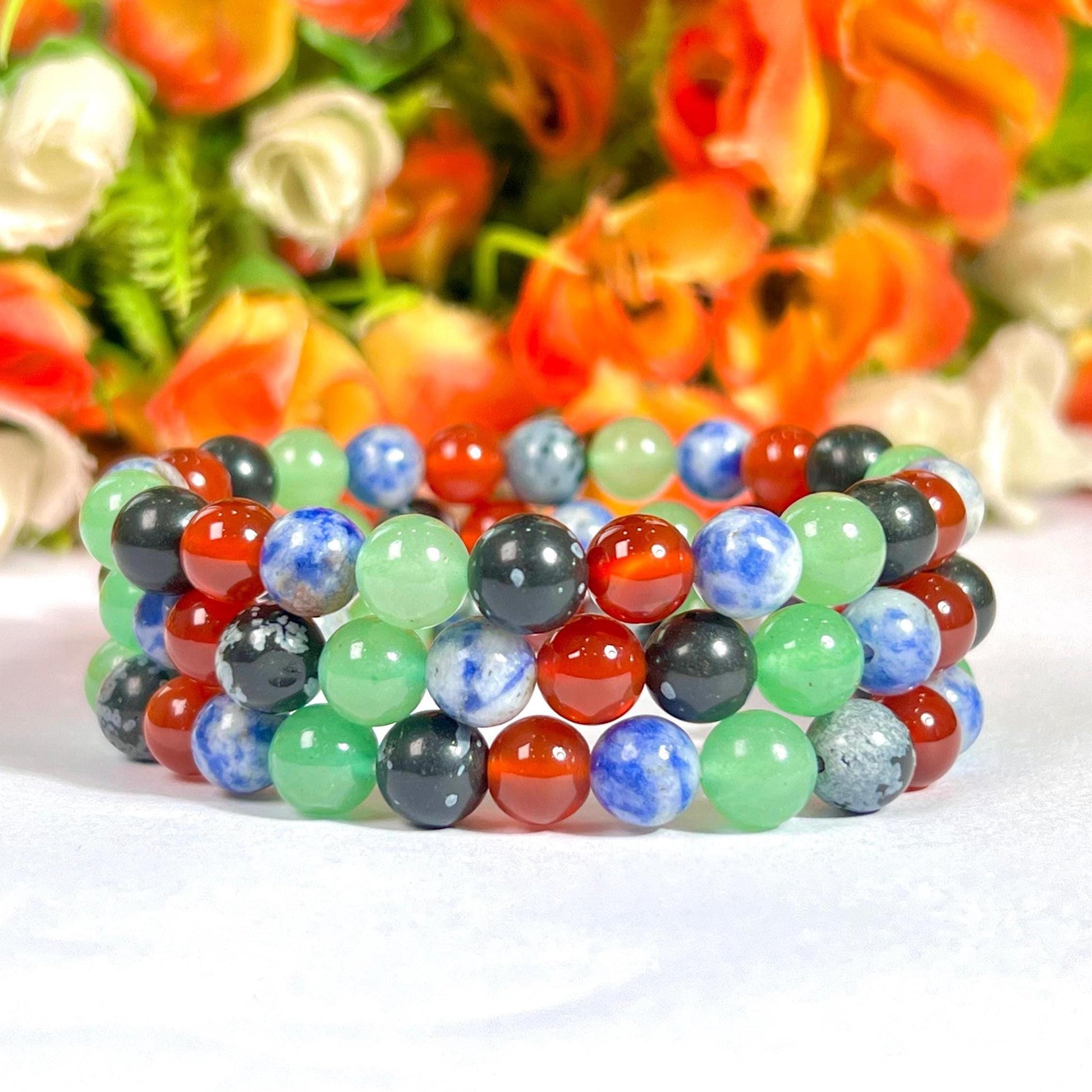 Virgo Zodiac Sign Stone Bracelet Planet Mercury Element Earth Bracelet Snowflake Obsidian,G Aventurine,Sodalite,Red Jasper Bracelet 8 mm