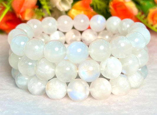 High Quality 15 MM Rainbow Moonstone Stone Bracelet l Stretchable Bracelet l Unisex Bracelet