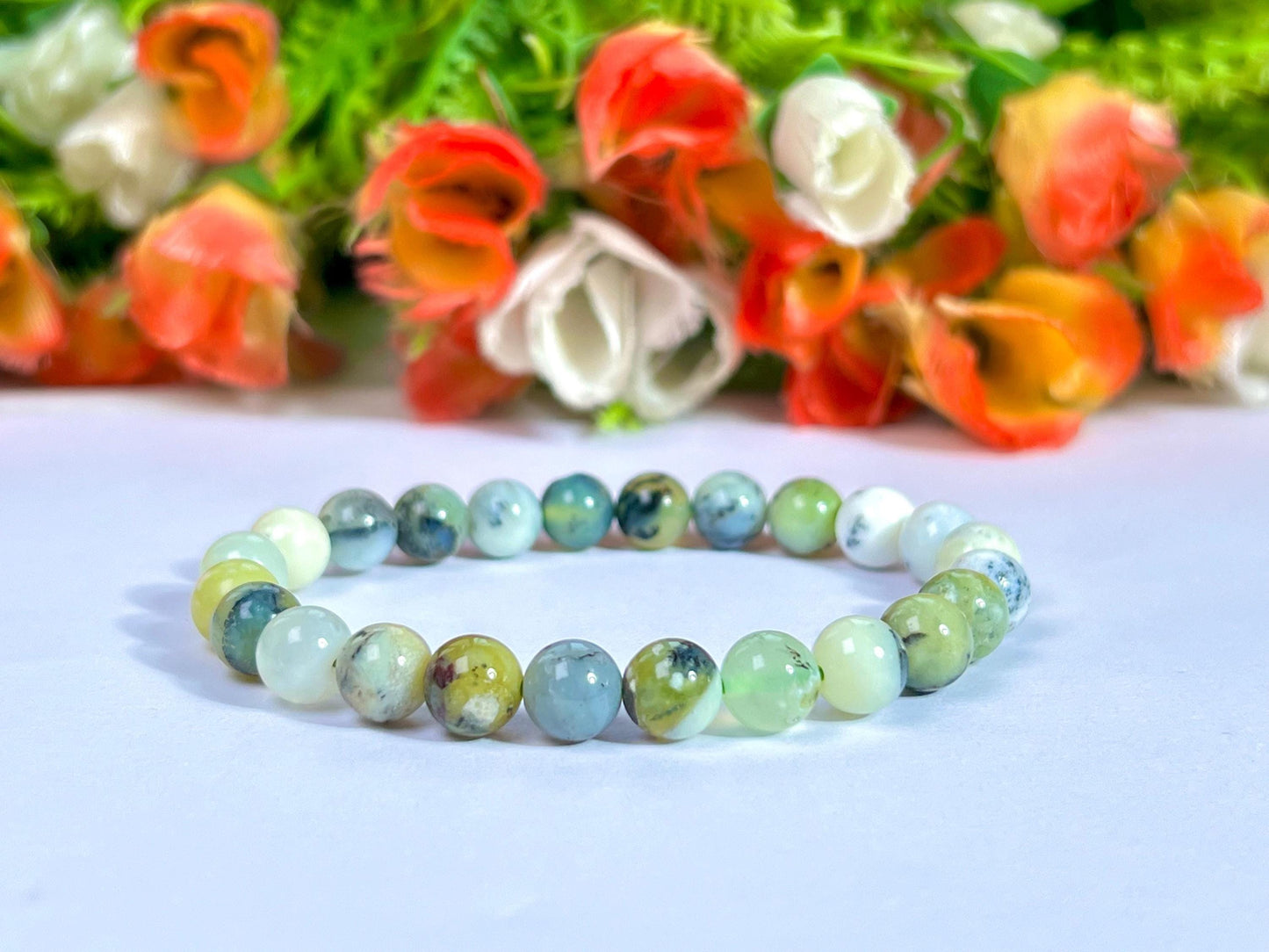 Green Dendritic Opal Stone Bracelet l Stretchable Bracelet l Unisex Bracelet l 8 MM Bracelet