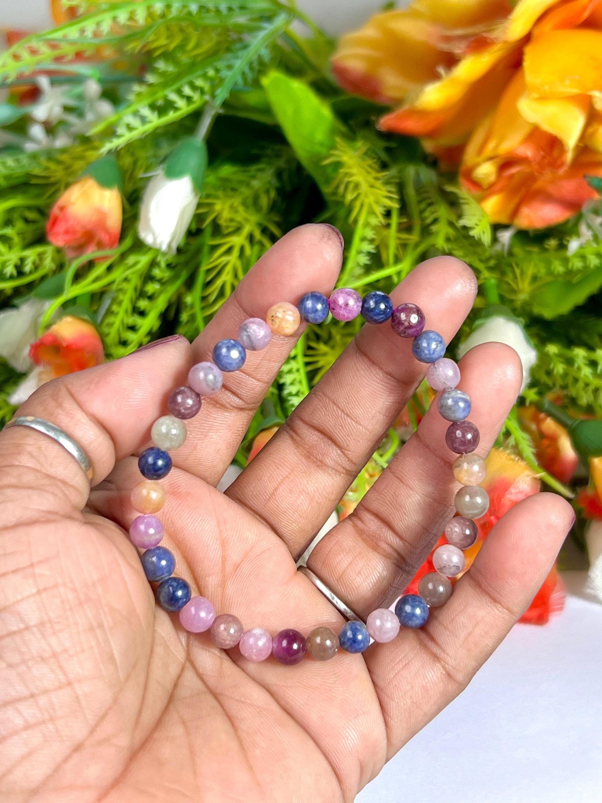 Multi Sapphire Stone Bracelet l Stretchable Bracelet l Unisex Bracelet l 6 MM Bracelet
