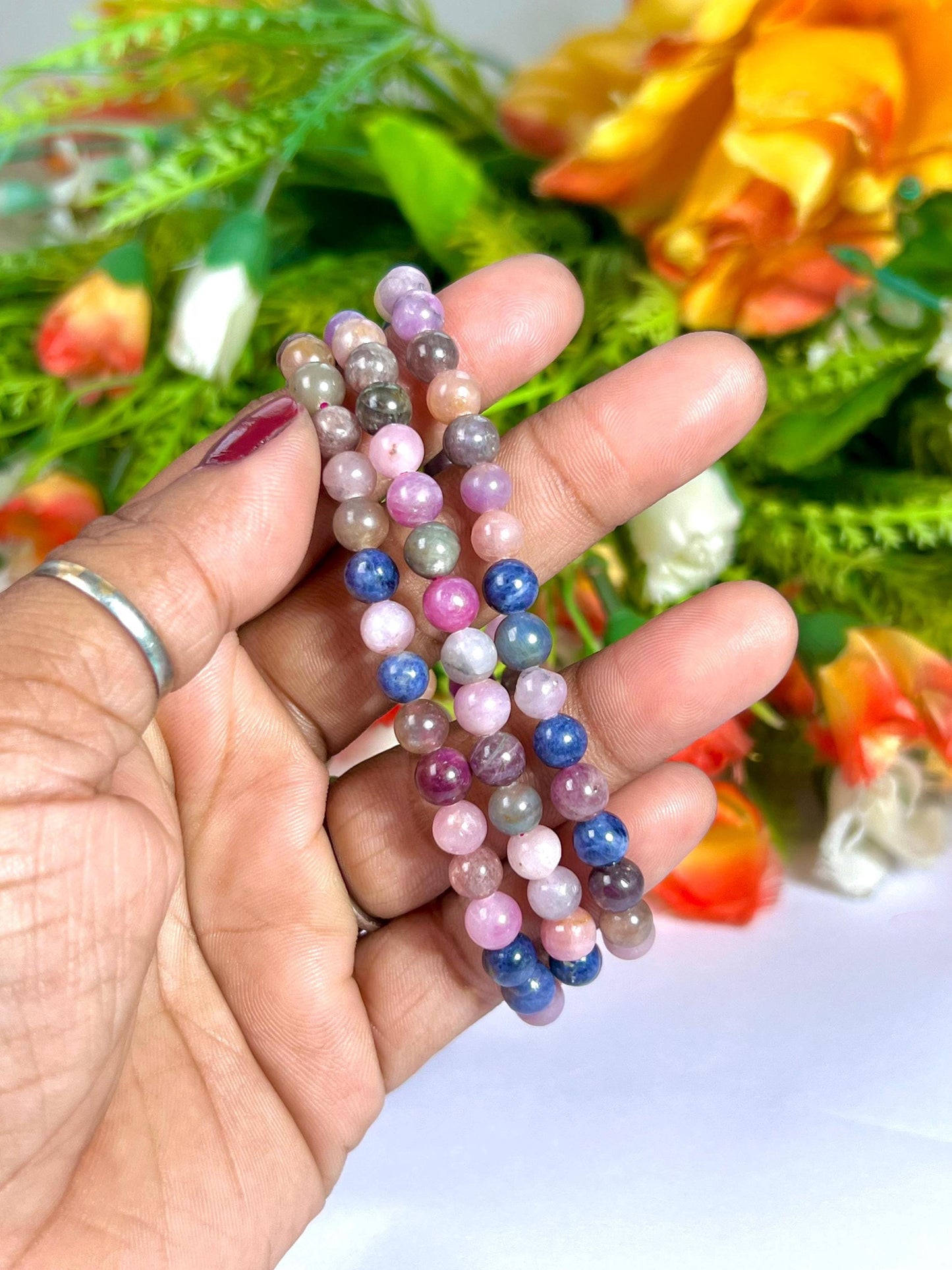 Multi Sapphire Stone Bracelet l Stretchable Bracelet l Unisex Bracelet l 6 MM Bracelet