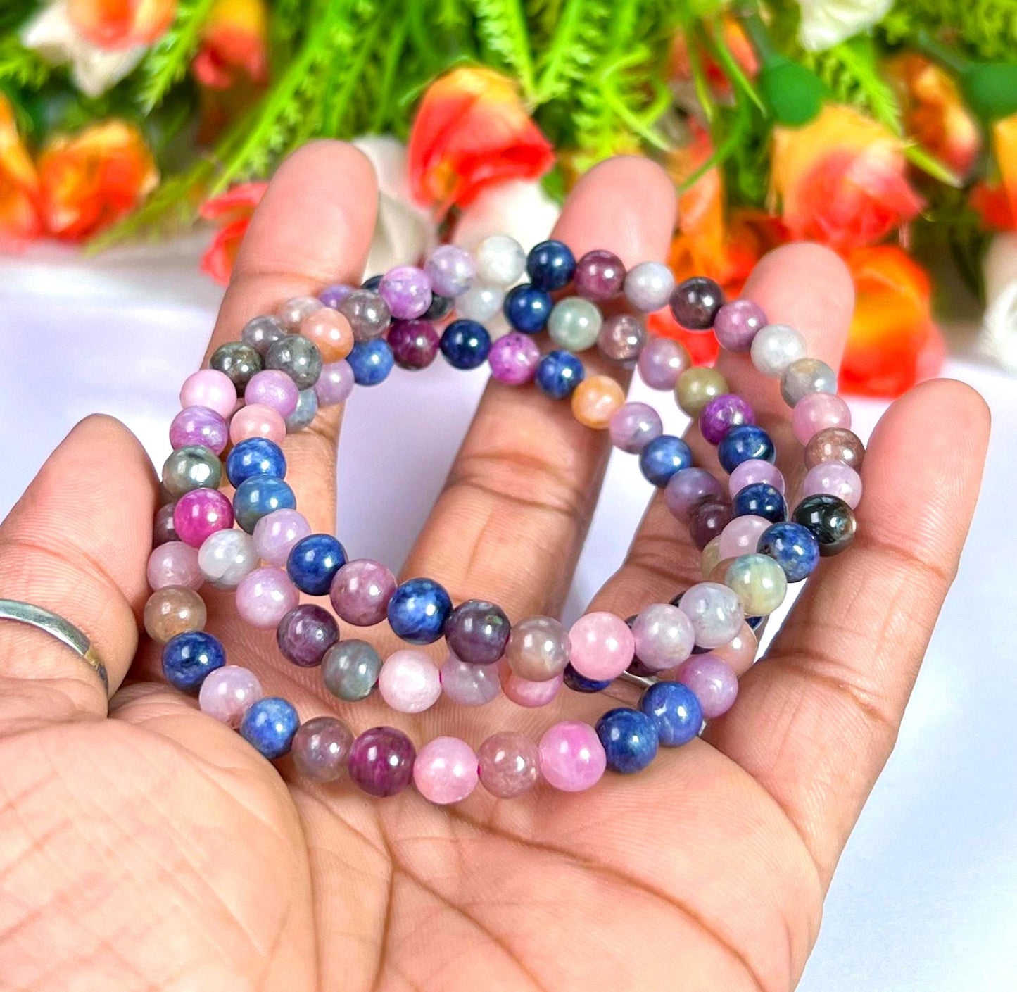 Multi Sapphire Stone Bracelet l Stretchable Bracelet l Unisex Bracelet l 6 MM Bracelet