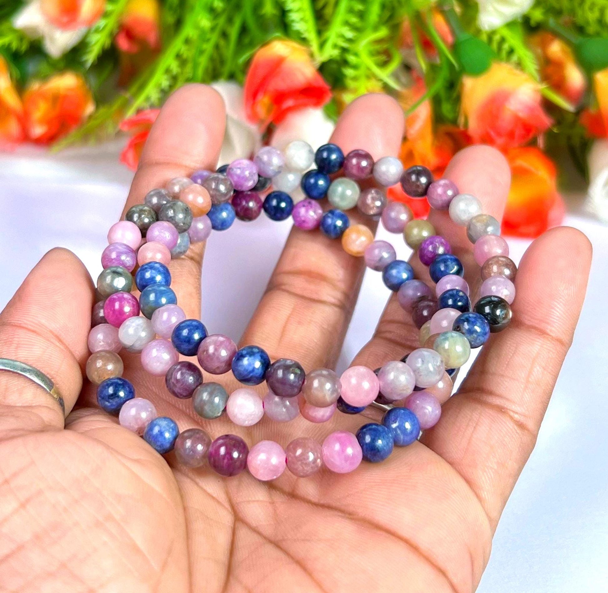 Multi Sapphire Stone Bracelet l Stretchable Bracelet l Unisex Bracelet l 6 MM Bracelet
