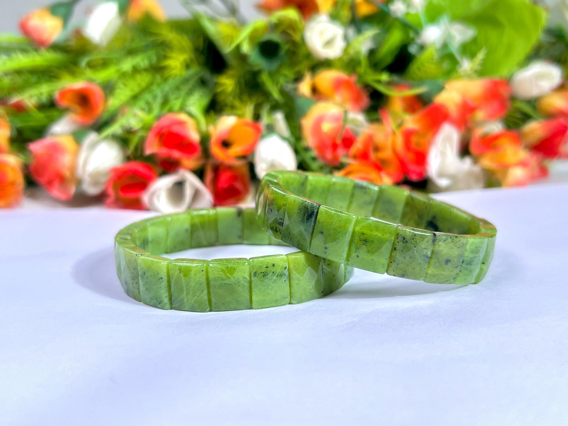 15 MM Nephrite Jade Stone Bracelet l Stretchable Bracelet AAAAA +++++