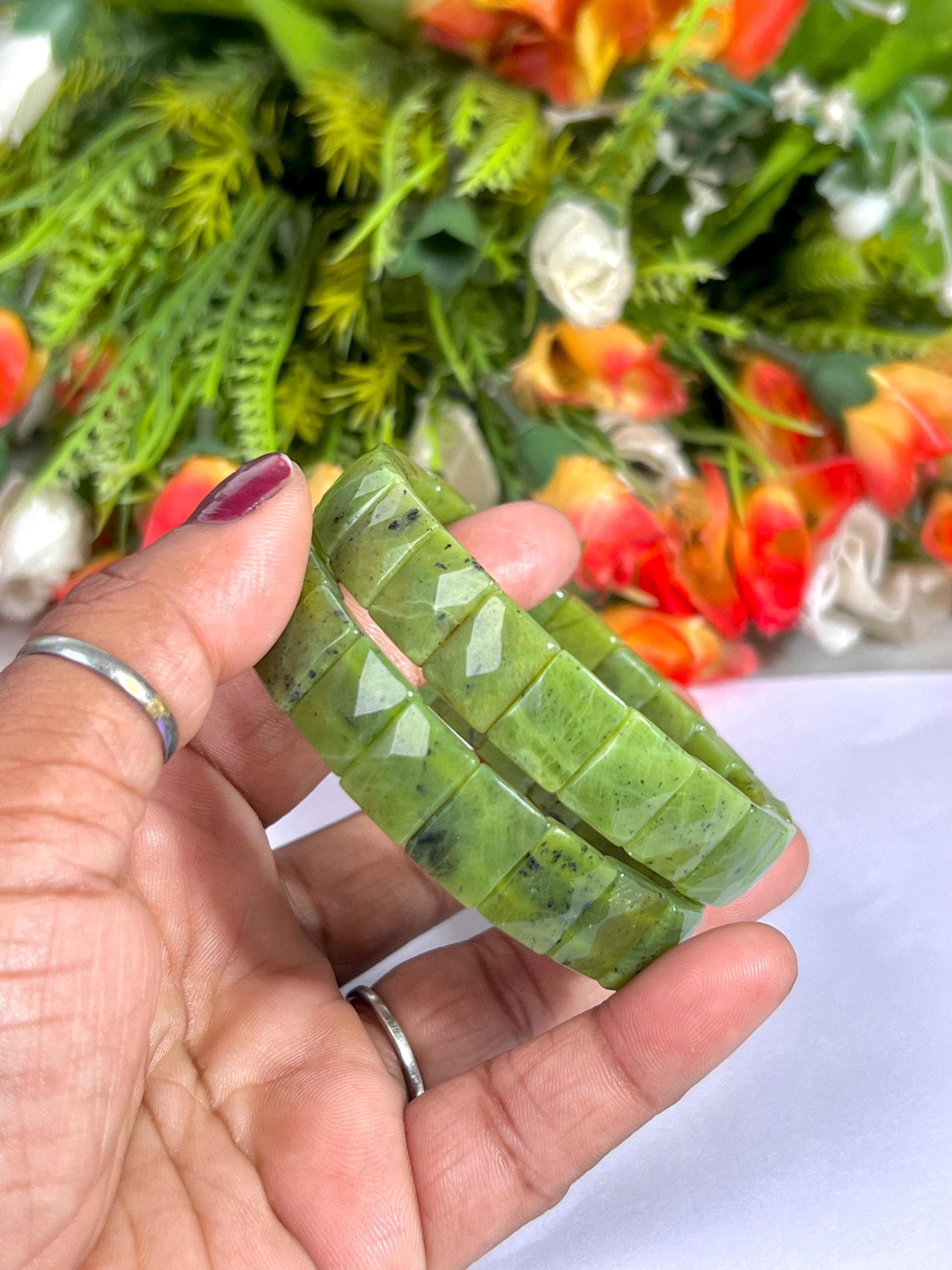 15 MM Nephrite Jade Stone Bracelet l Stretchable Bracelet AAAAA +++++