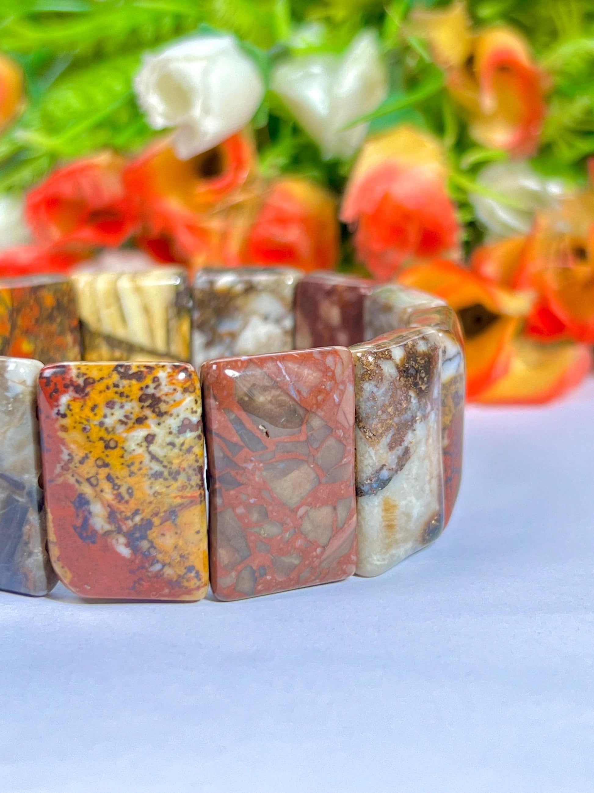 26 MM Petrified Wood Stone Bracelet l Stretchable Bracelet