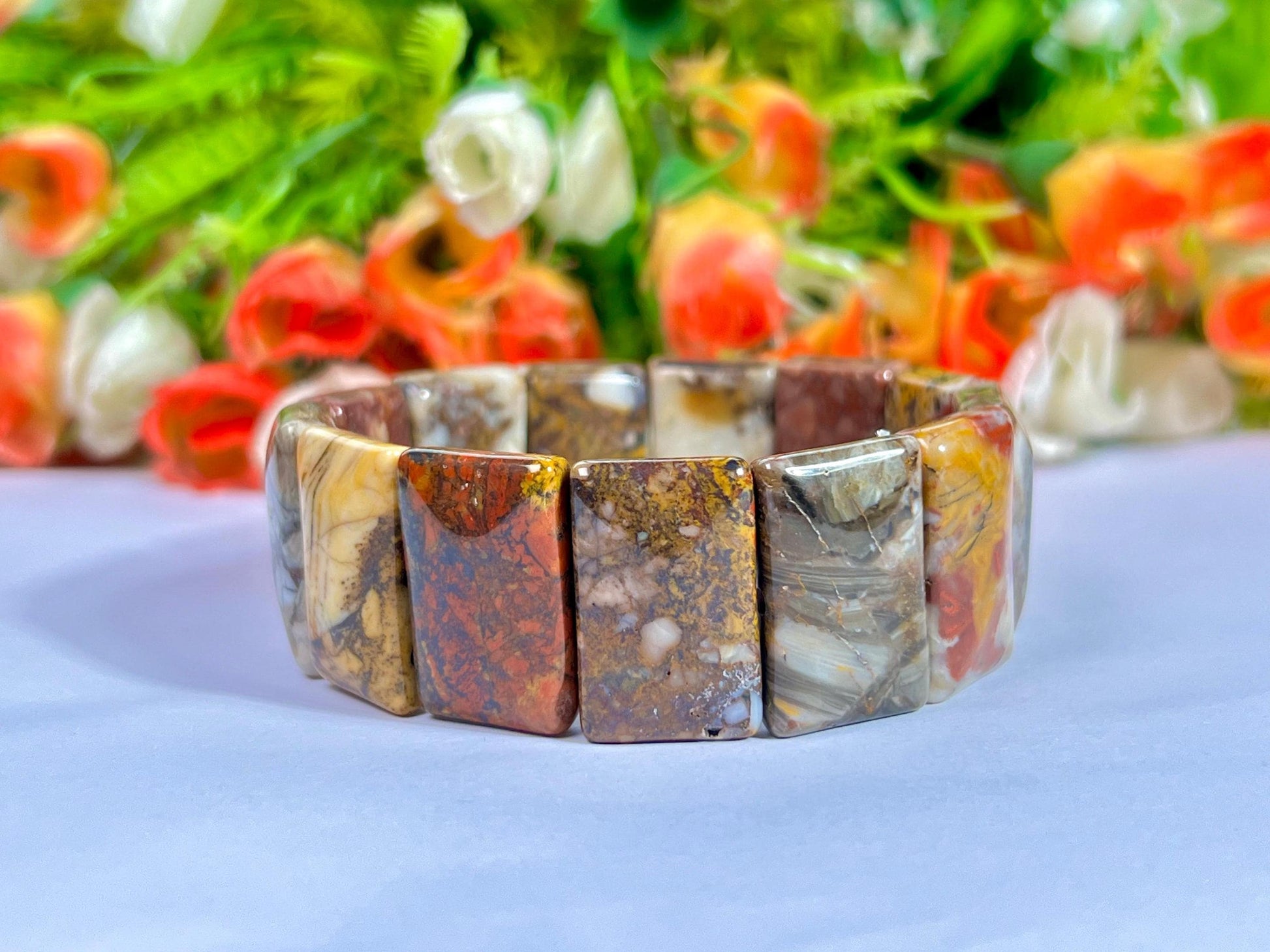26 MM Petrified Wood Stone Bracelet l Stretchable Bracelet