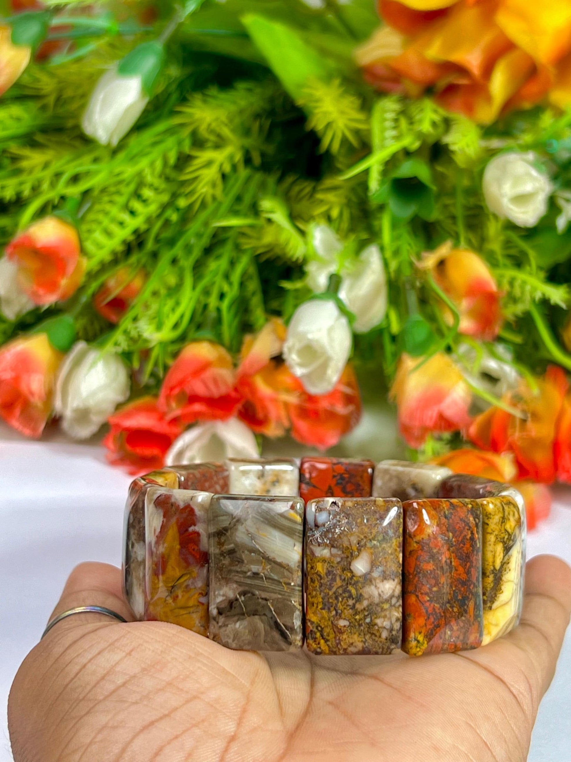 26 MM Petrified Wood Stone Bracelet l Stretchable Bracelet