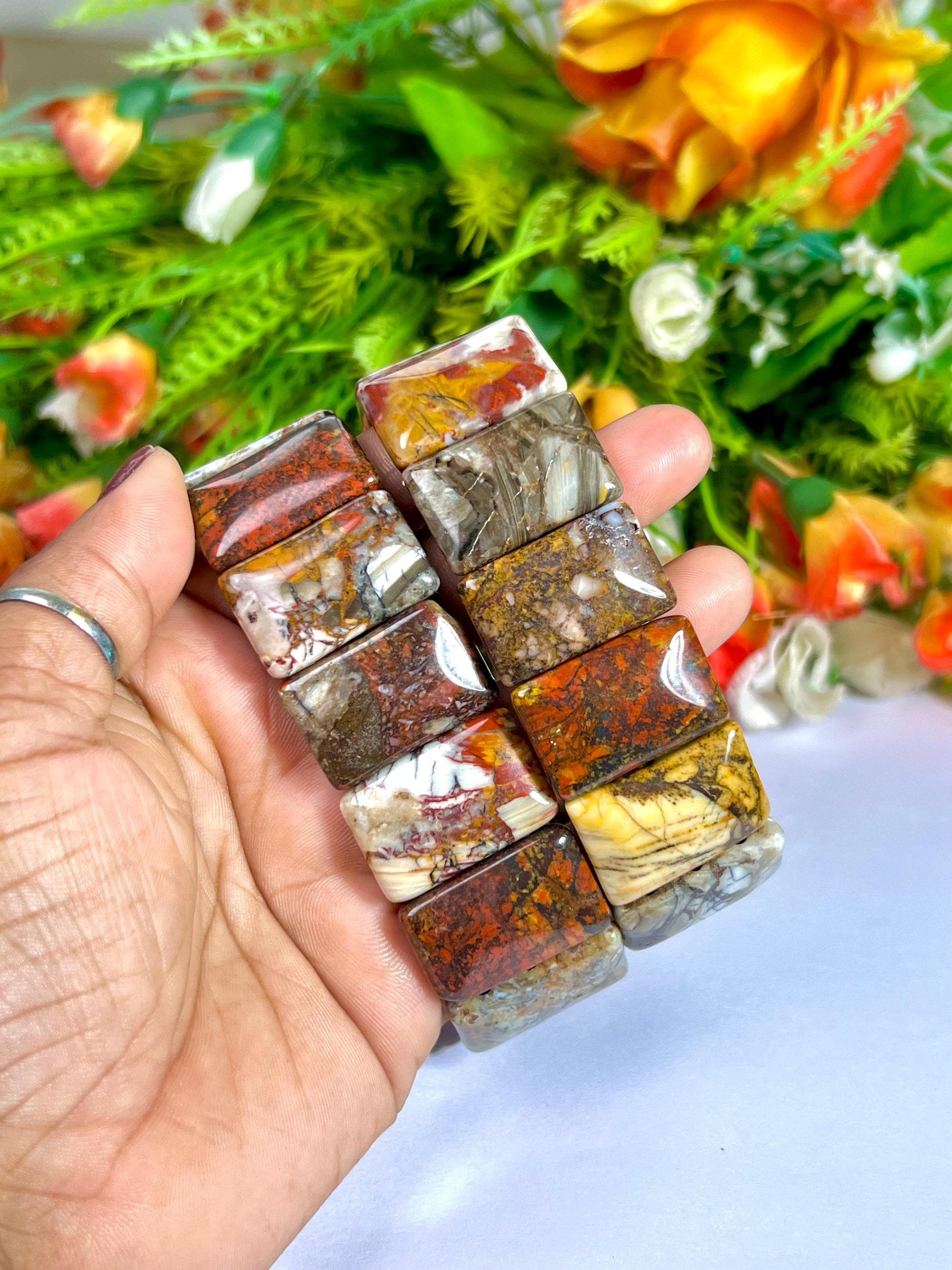 26 MM Petrified Wood Stone Bracelet l Stretchable Bracelet