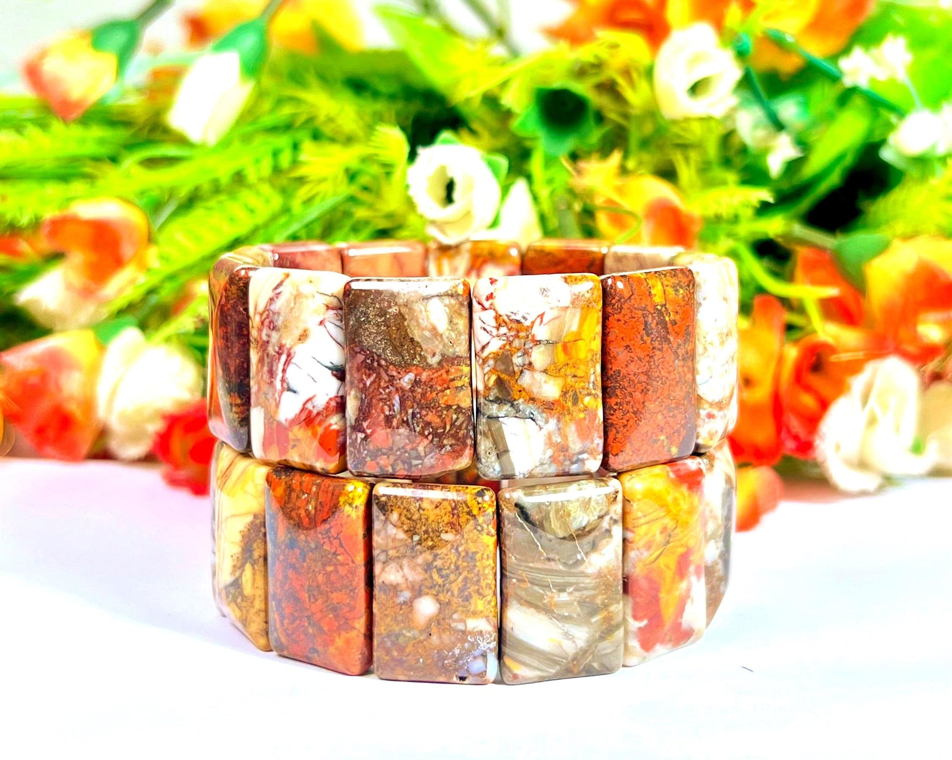 26 MM Petrified Wood Stone Bracelet l Stretchable Bracelet