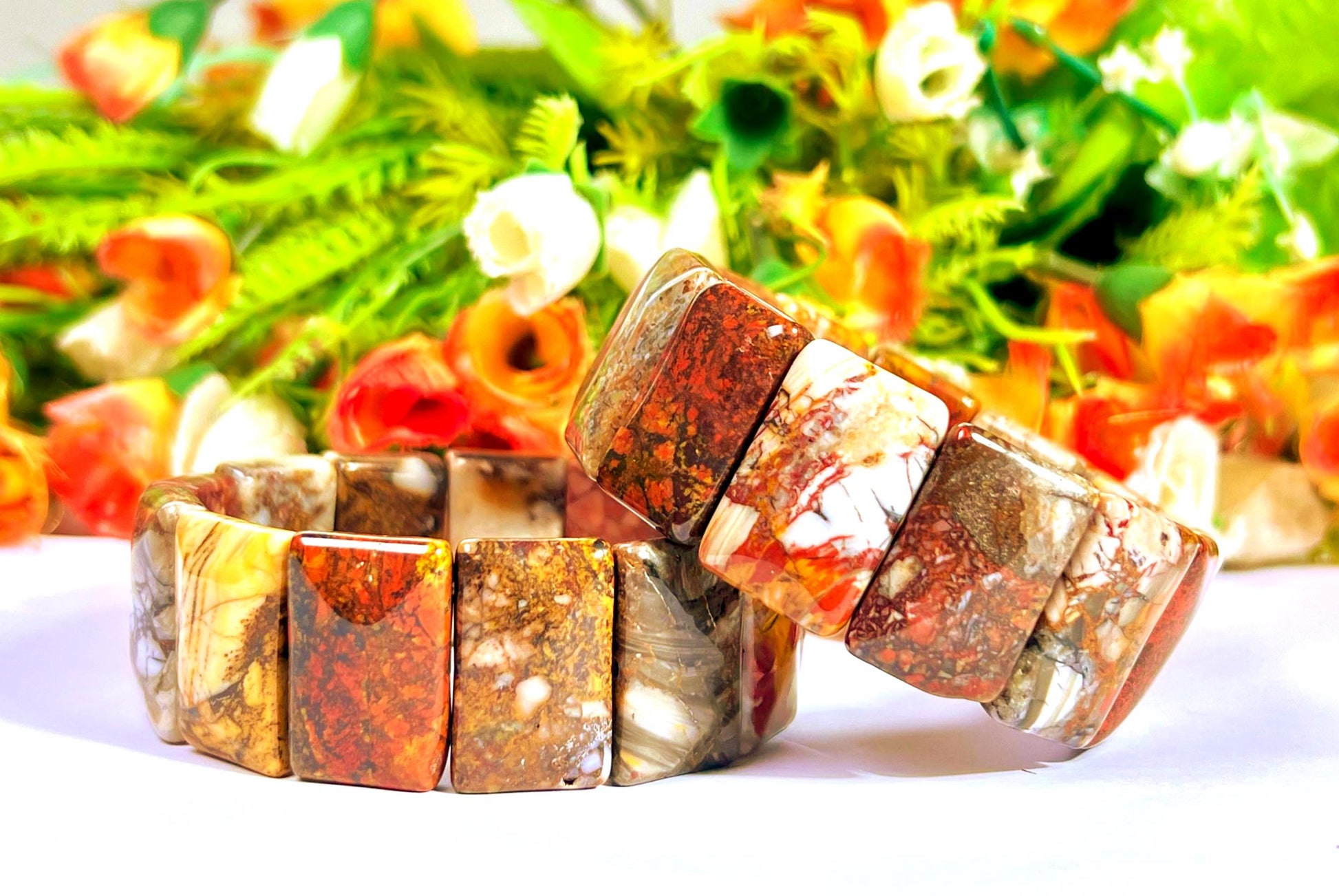 26 MM Petrified Wood Stone Bracelet l Stretchable Bracelet