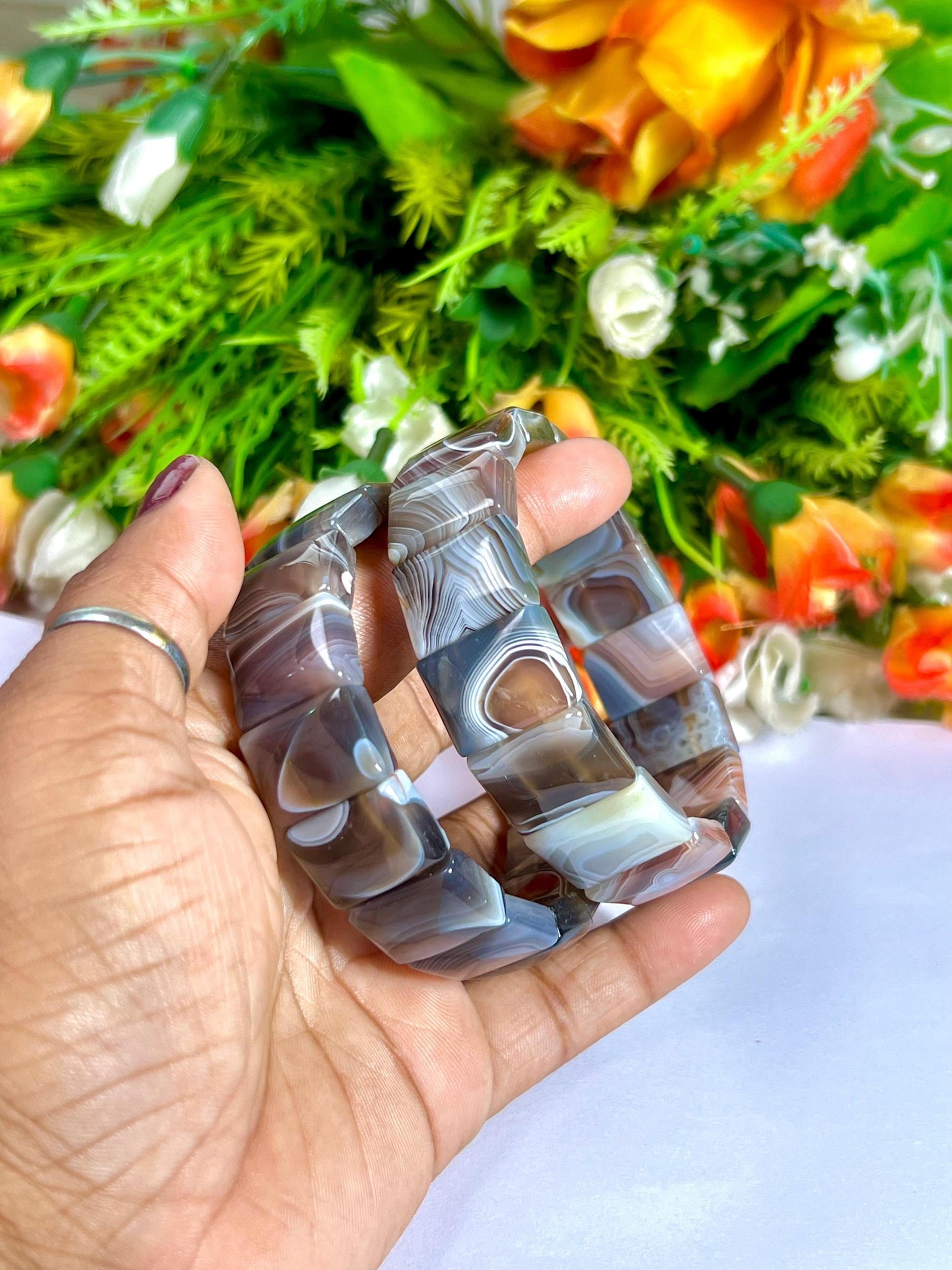 18 MM Botswana Agate Stone Bracelet l Stretchable Bracelet