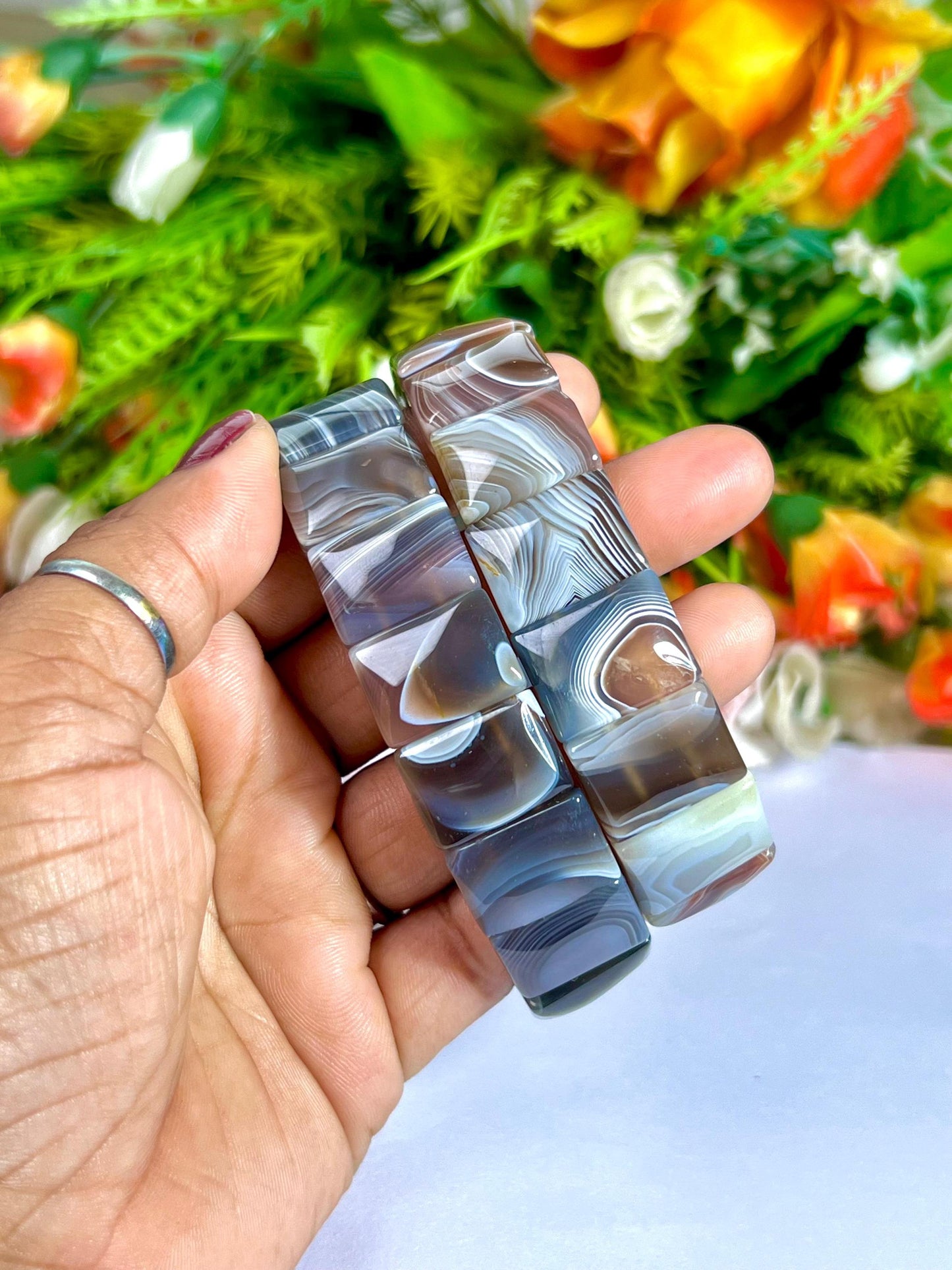 18 MM Botswana Agate Stone Bracelet l Stretchable Bracelet
