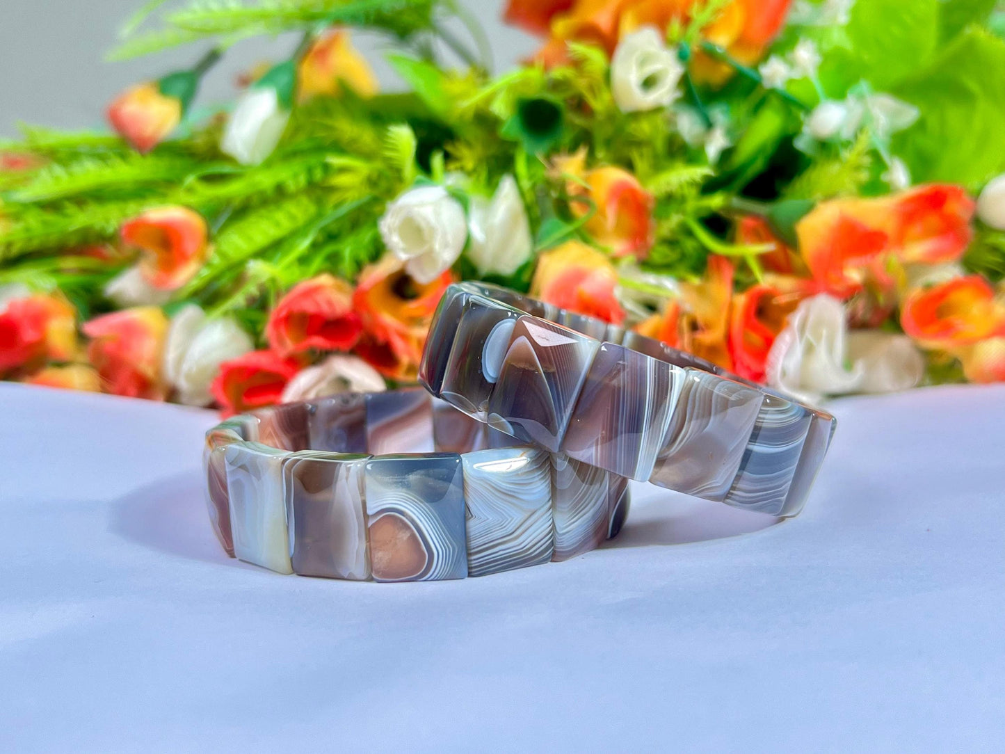 18 MM Botswana Agate Stone Bracelet l Stretchable Bracelet