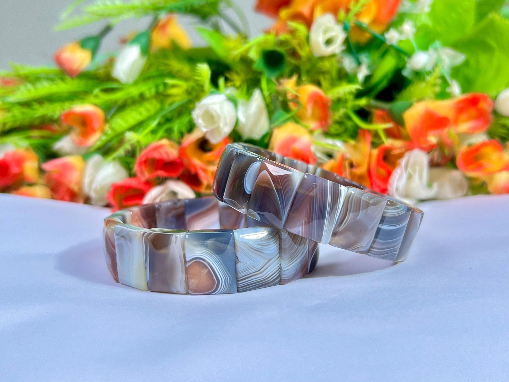 18 MM Botswana Agate Stone Bracelet l Stretchable Bracelet