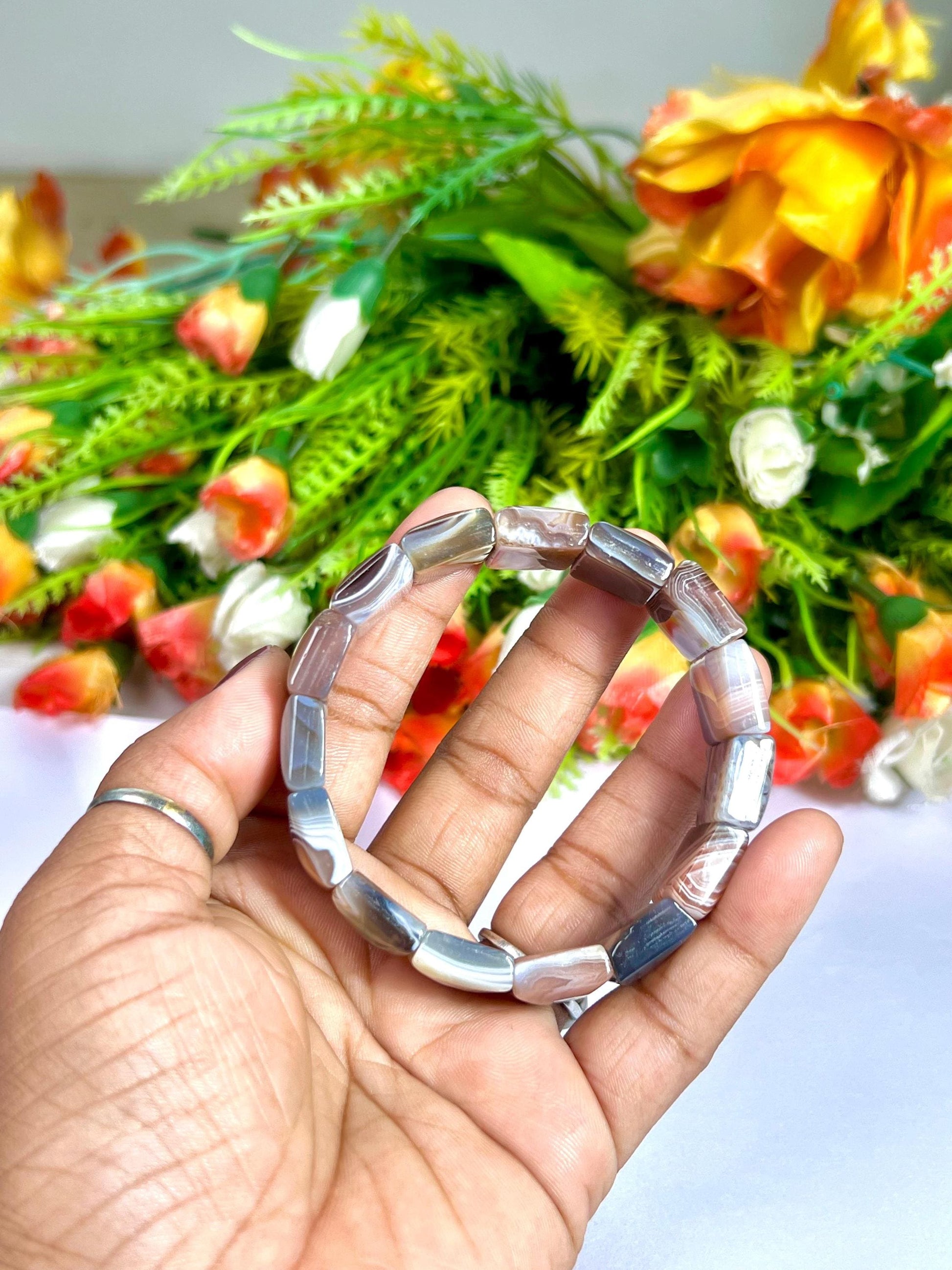 18 MM Botswana Agate Stone Bracelet l Stretchable Bracelet
