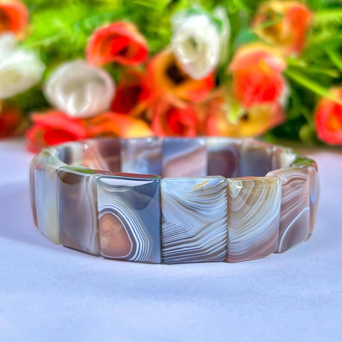 18 MM Botswana Agate Stone Bracelet l Stretchable Bracelet