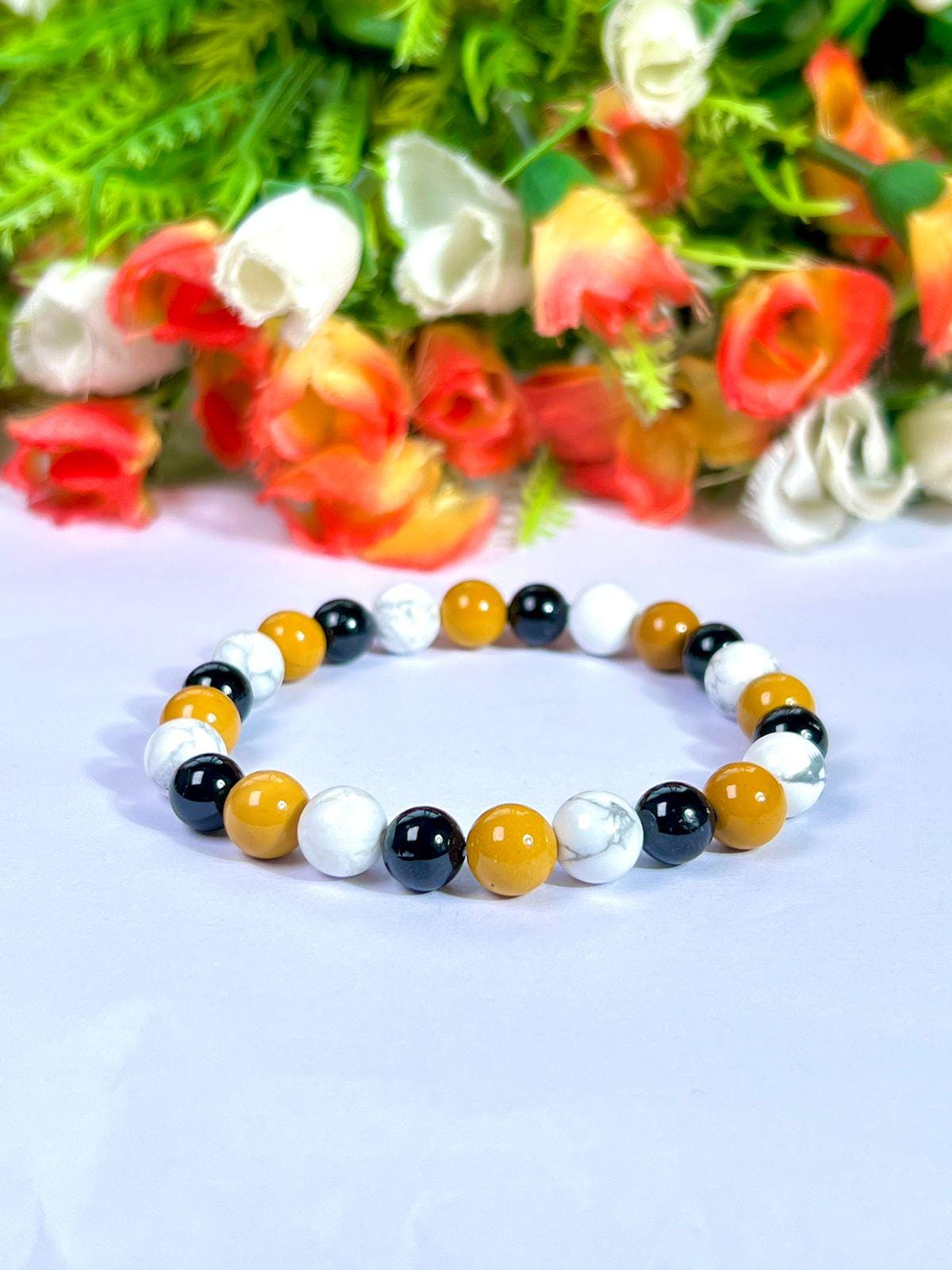For Brother Bracelet l Howlite, Yellow Jasper, Black Tourmaline Stone 8 MM Beads Bracelet