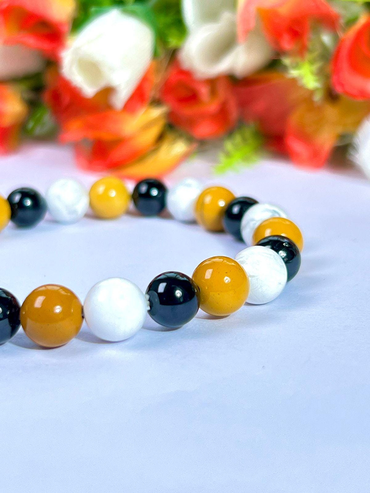 For Brother Bracelet l Howlite, Yellow Jasper, Black Tourmaline Stone 8 MM Beads Bracelet