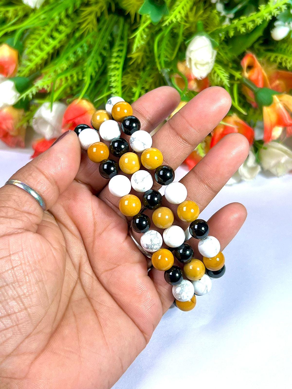 For Brother Bracelet l Howlite, Yellow Jasper, Black Tourmaline Stone 8 MM Beads Bracelet