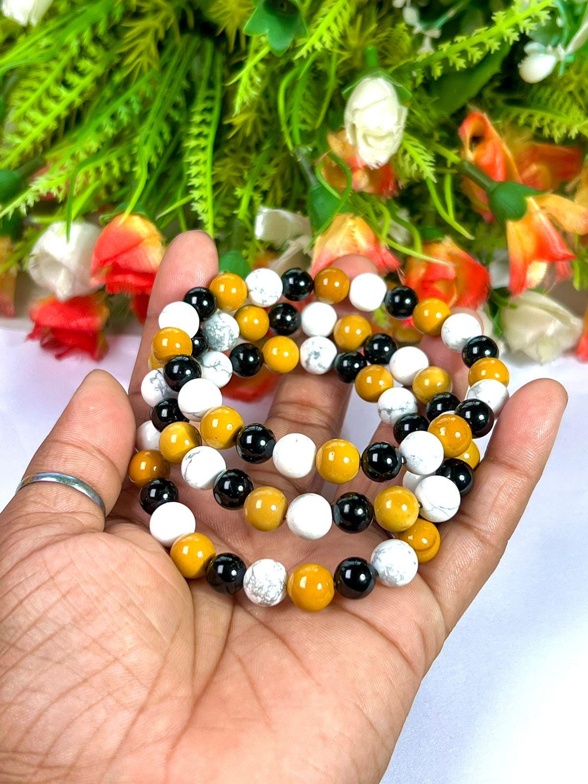 For Brother Bracelet l Howlite, Yellow Jasper, Black Tourmaline Stone 8 MM Beads Bracelet
