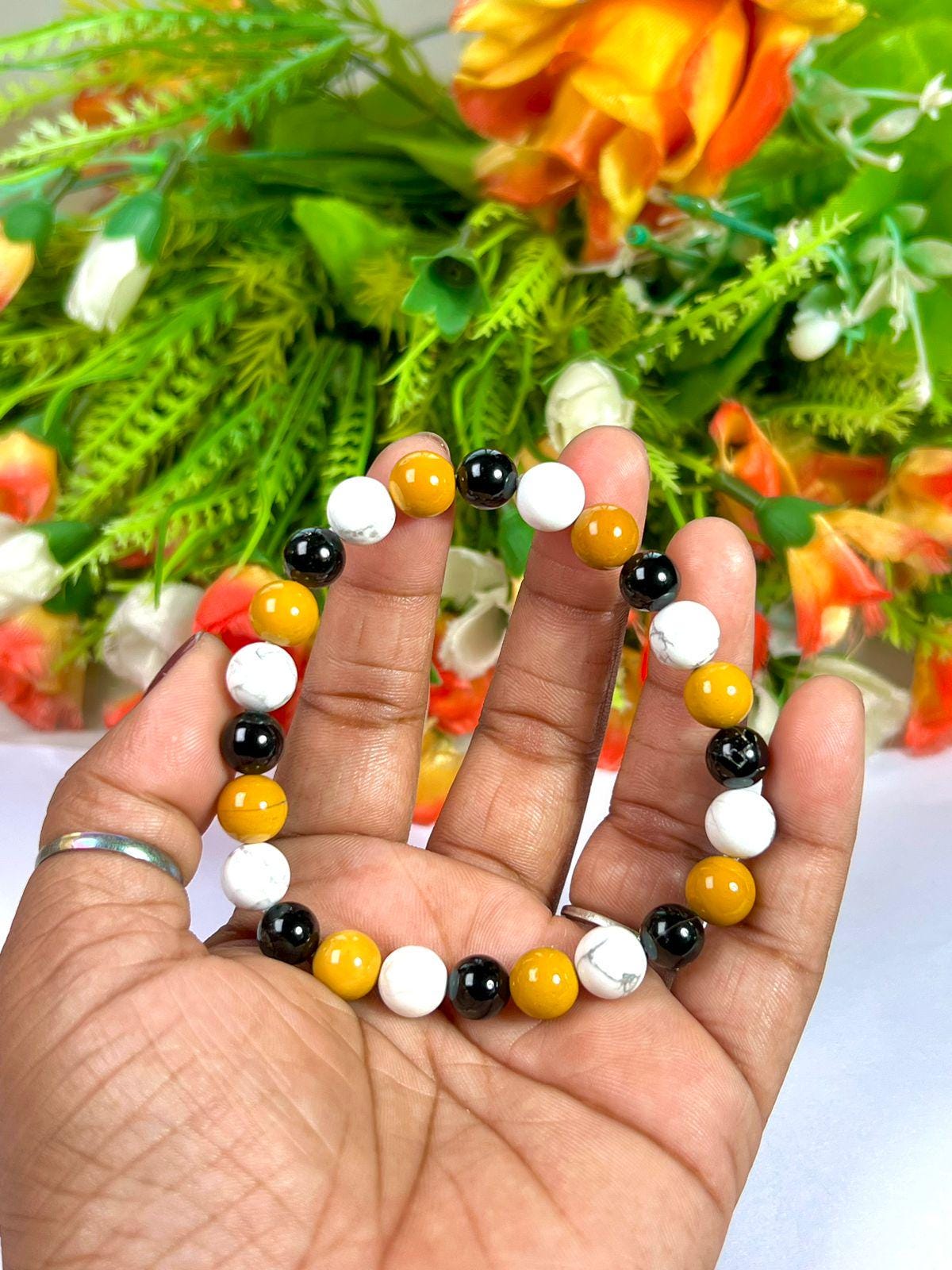 For Brother Bracelet l Howlite, Yellow Jasper, Black Tourmaline Stone 8 MM Beads Bracelet