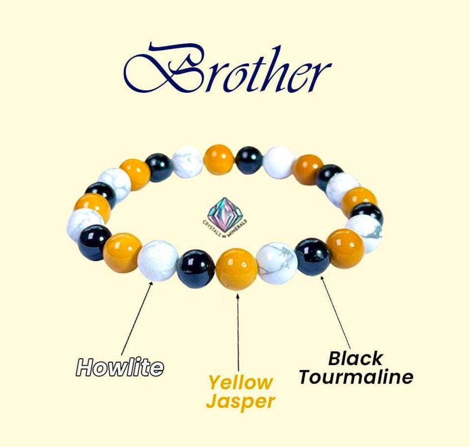 For Brother Bracelet l Howlite, Yellow Jasper, Black Tourmaline Stone 8 MM Beads Bracelet