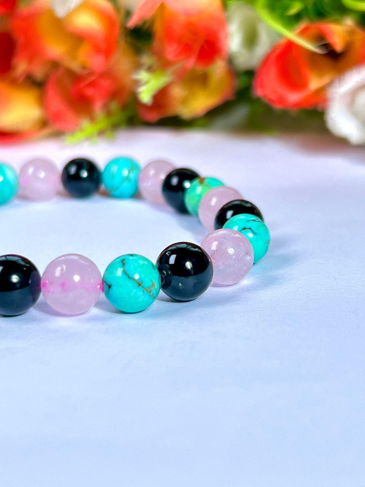 For Auntie, Aunty Bracelet l  Rose Quartz, Howlite Turquoise, Black Tourmaline, Stone 8 MM Beads Bracelet