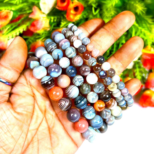 Botswana Agate Stone Round Beaded Bracelet 6 MM 8 MM 10 MM Stretch Bracelet