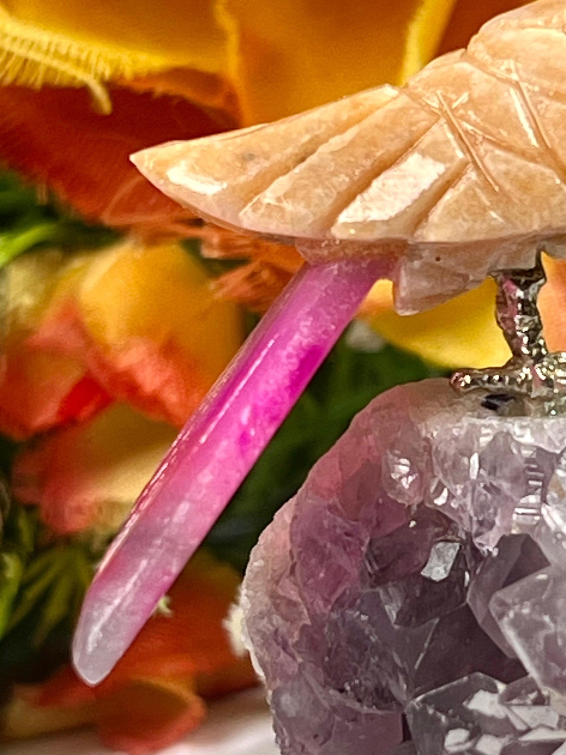 Beautiful Peach Moonstone Crystal Parrot Bird On Amethyst Geode Mineral- Healing Crystal - Home Decoration - Reiki Healing - Gift for All