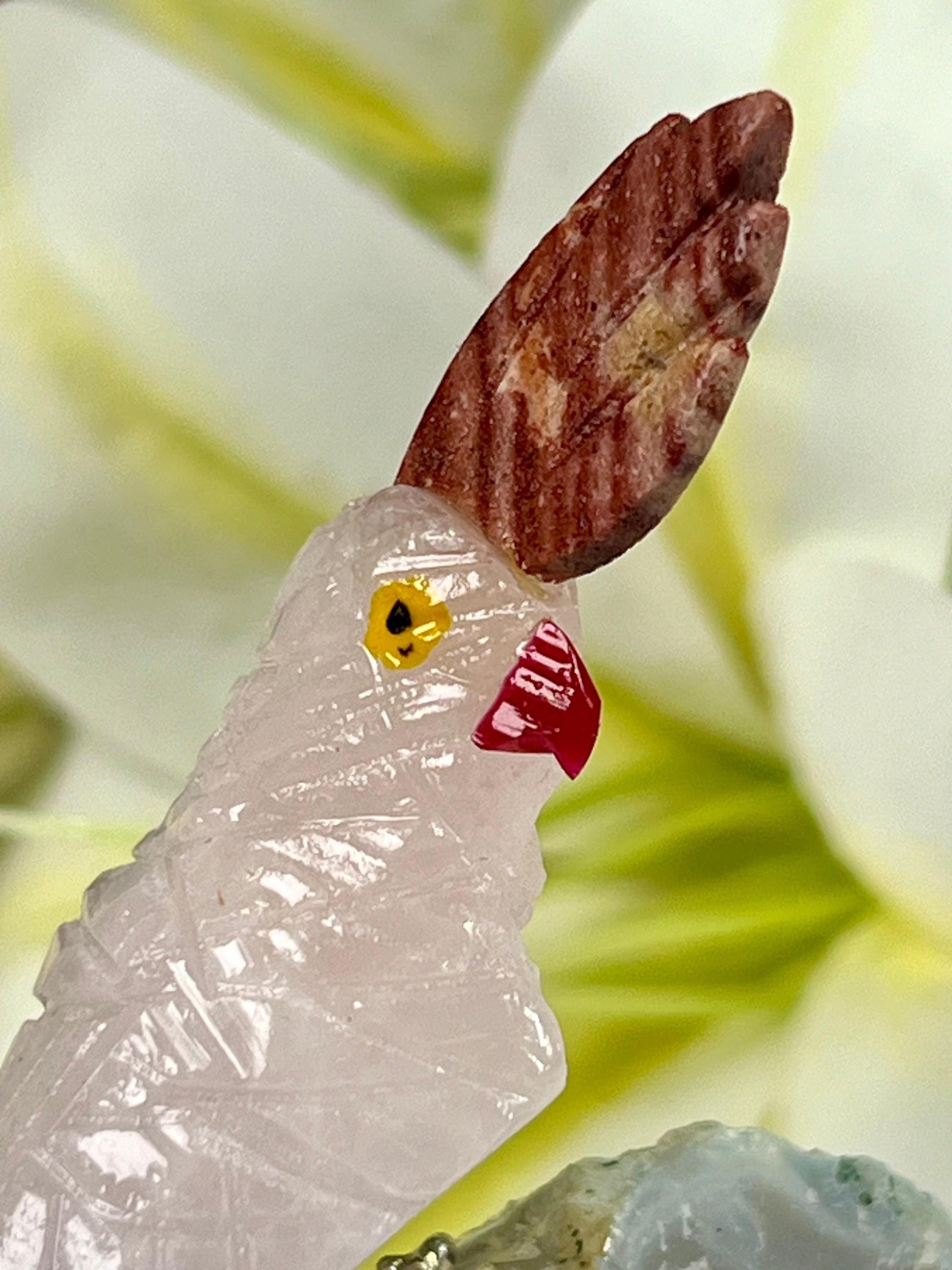 Beautiful Rose Quartz Stone Parrot Bird On Amethyst Geode Mineral Healing Crystal - Home Decoration-Reiki Healing - Gift for All
