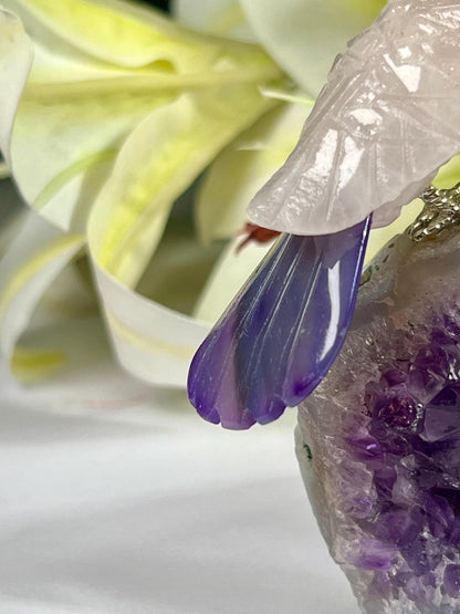 Beautiful Rose Quartz Stone Parrot Bird On Amethyst Geode Mineral Healing Crystal - Home Decoration-Reiki Healing - Gift for All