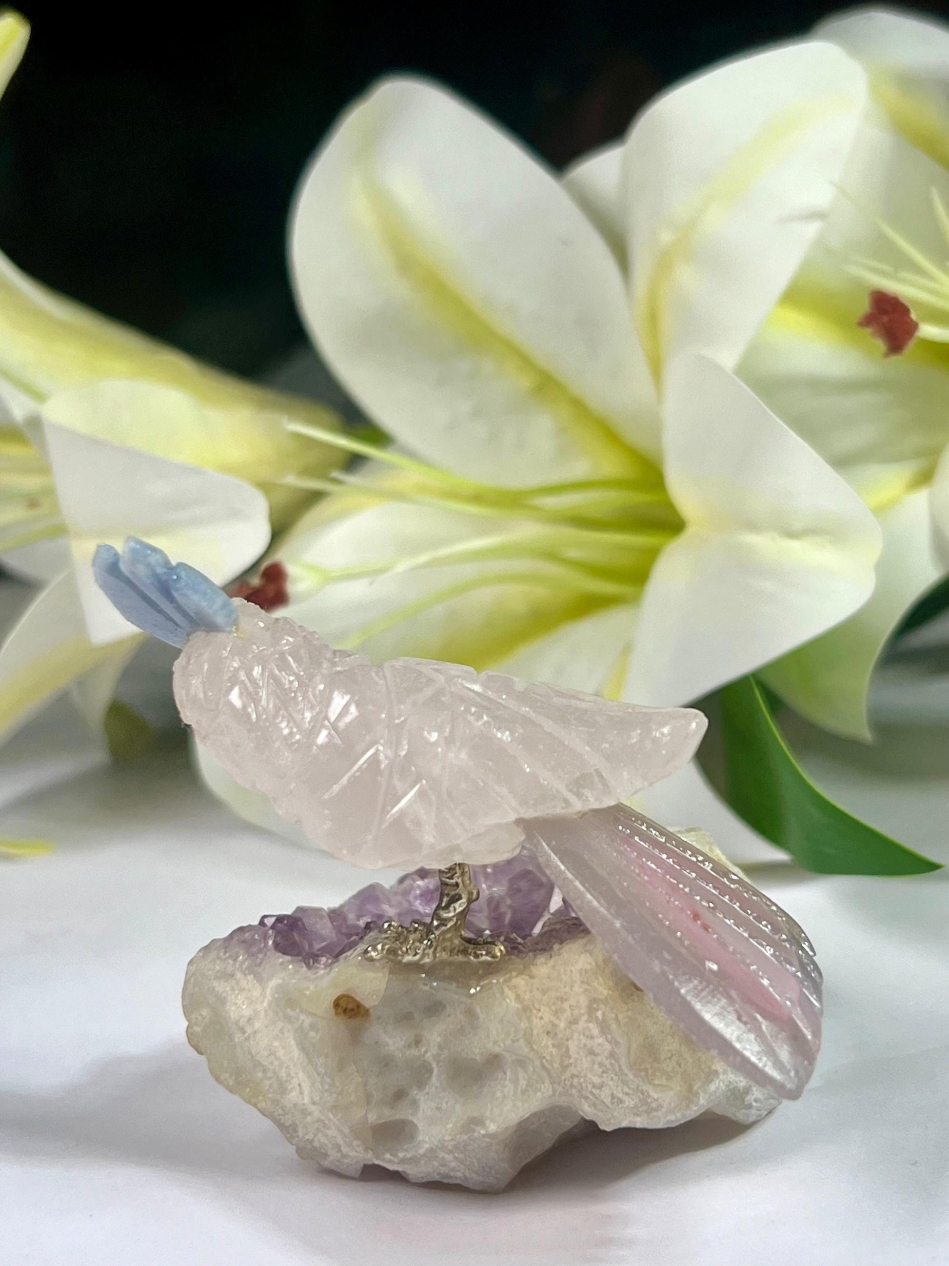 Beautiful  Himalayan Crystal Stone Parrot Bird On Amethyst Geode Mineral Healing Crystal - Home Decoration-Reiki Healing - Gift for All