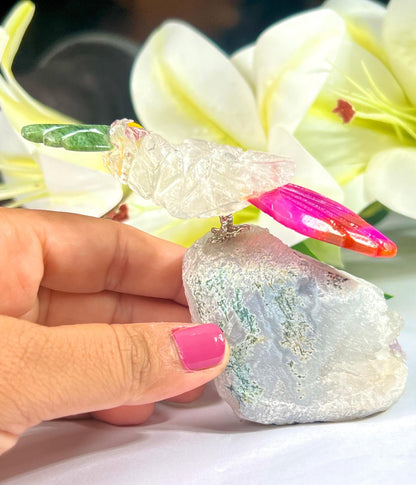 Beautiful  Himalayan Crystal Stone Parrot Bird On Amethyst Geode Mineral Healing Crystal - Home Decoration-Reiki Healing - Gift for All