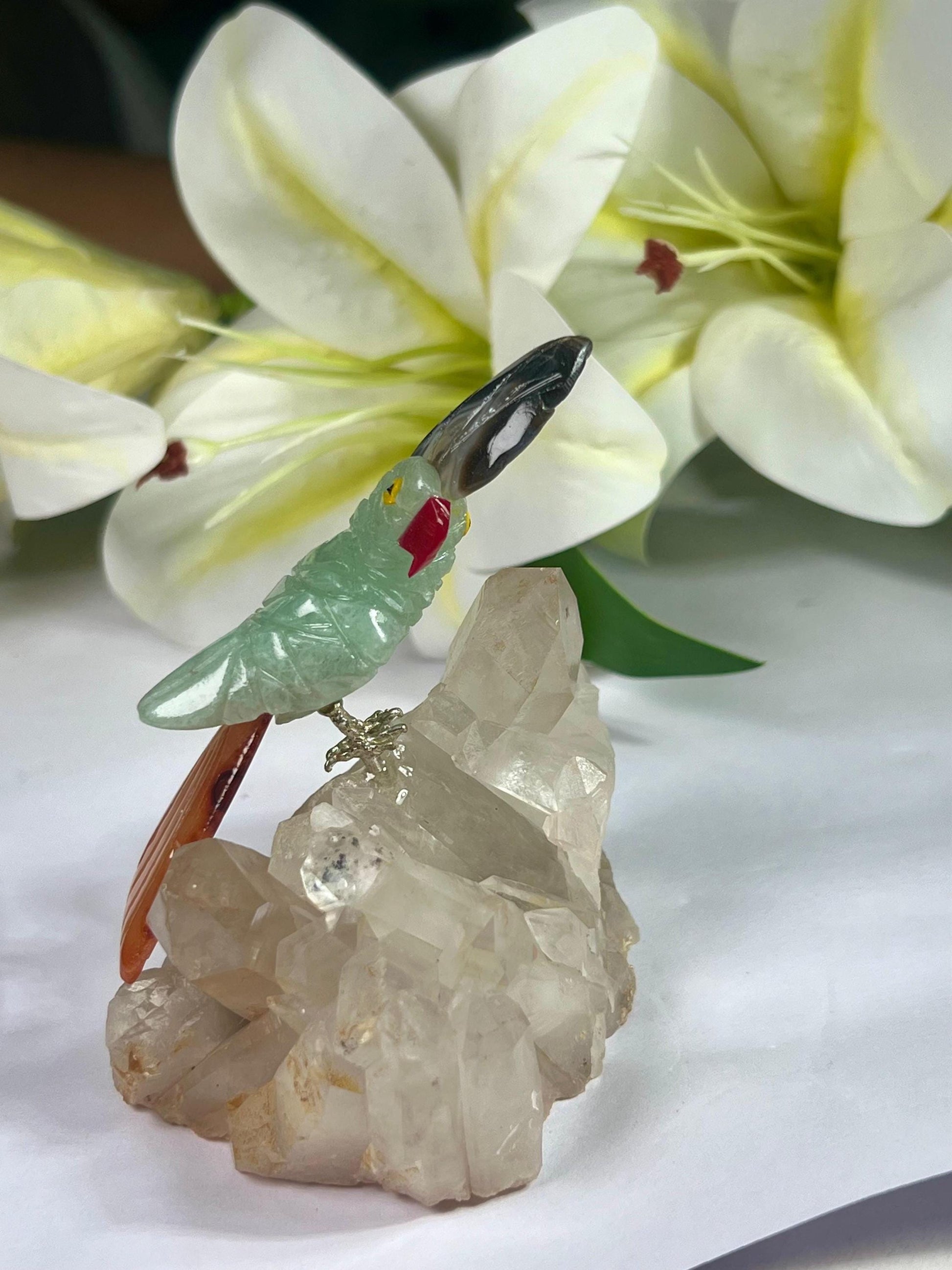 Beautiful Green Aventurine Parrot Bird On Samadhi Quartz - Healing Crystal - Home Decoration - Reiki Healing - Gift for All
