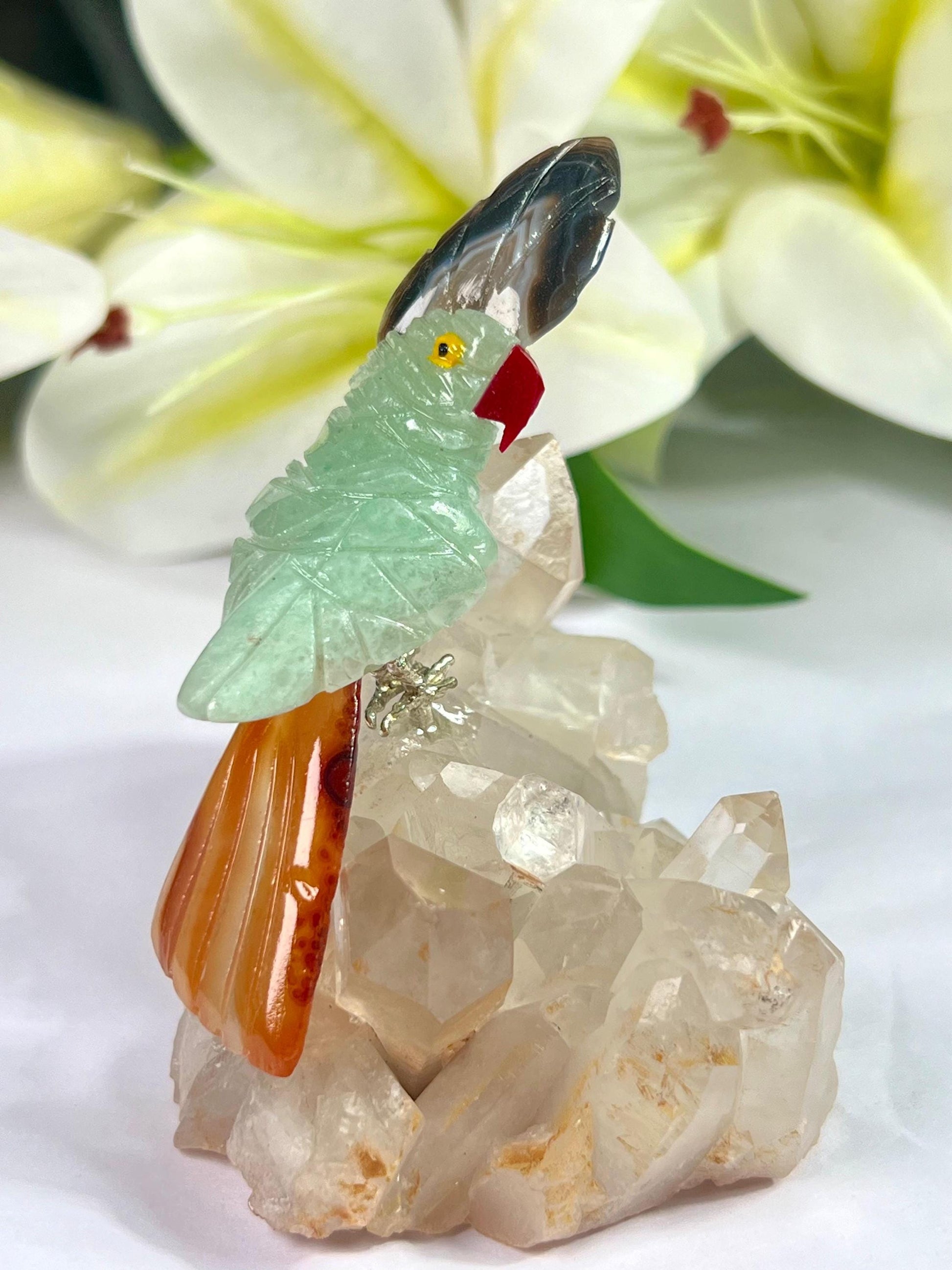 Beautiful Green Aventurine Parrot Bird On Samadhi Quartz - Healing Crystal - Home Decoration - Reiki Healing - Gift for All