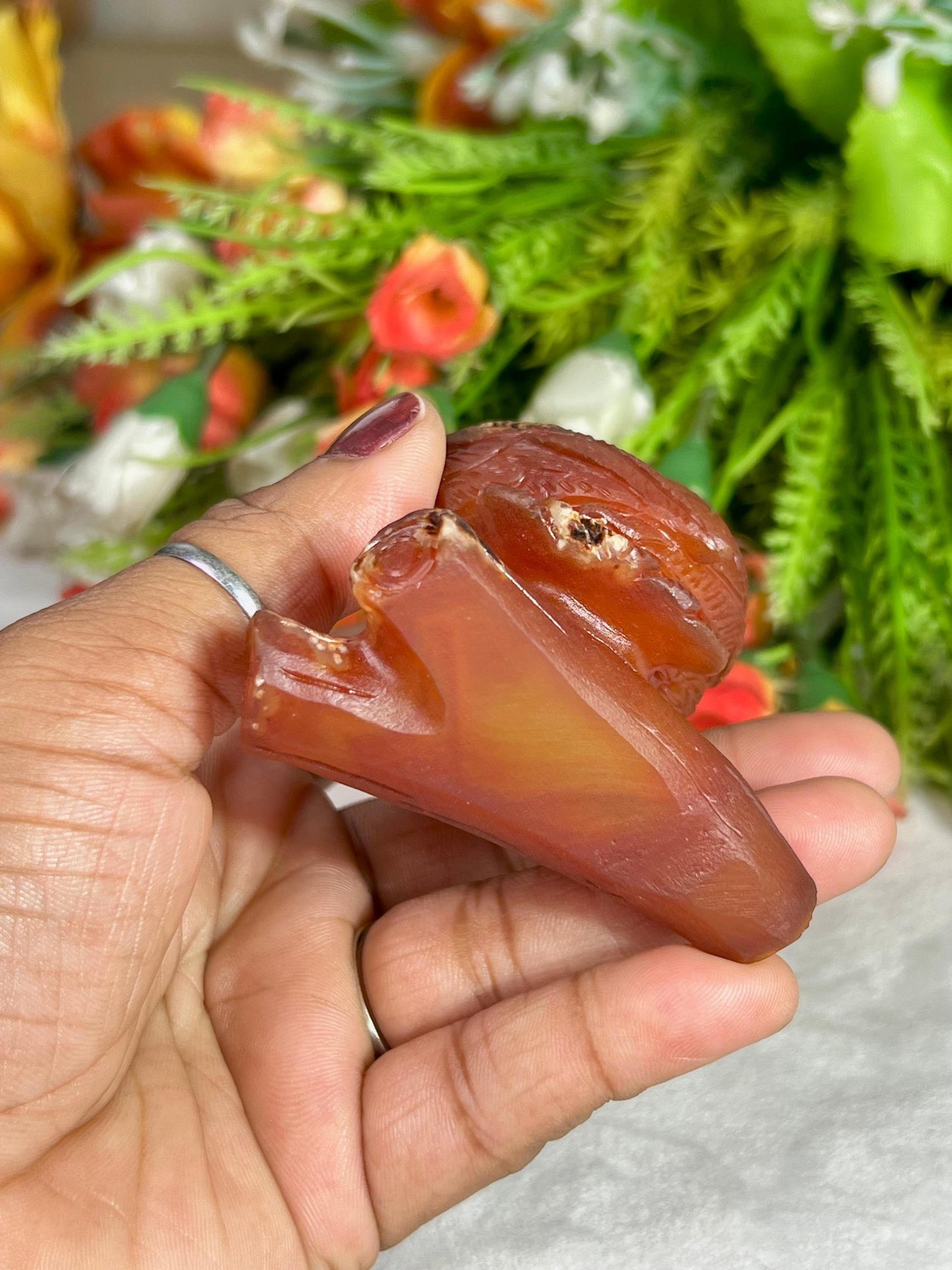 Beautiful Carnelian Stone Carving Owl Bird - Healing Crystal - Home Decoration - Reiki Healing - Gift for All 212 Gram