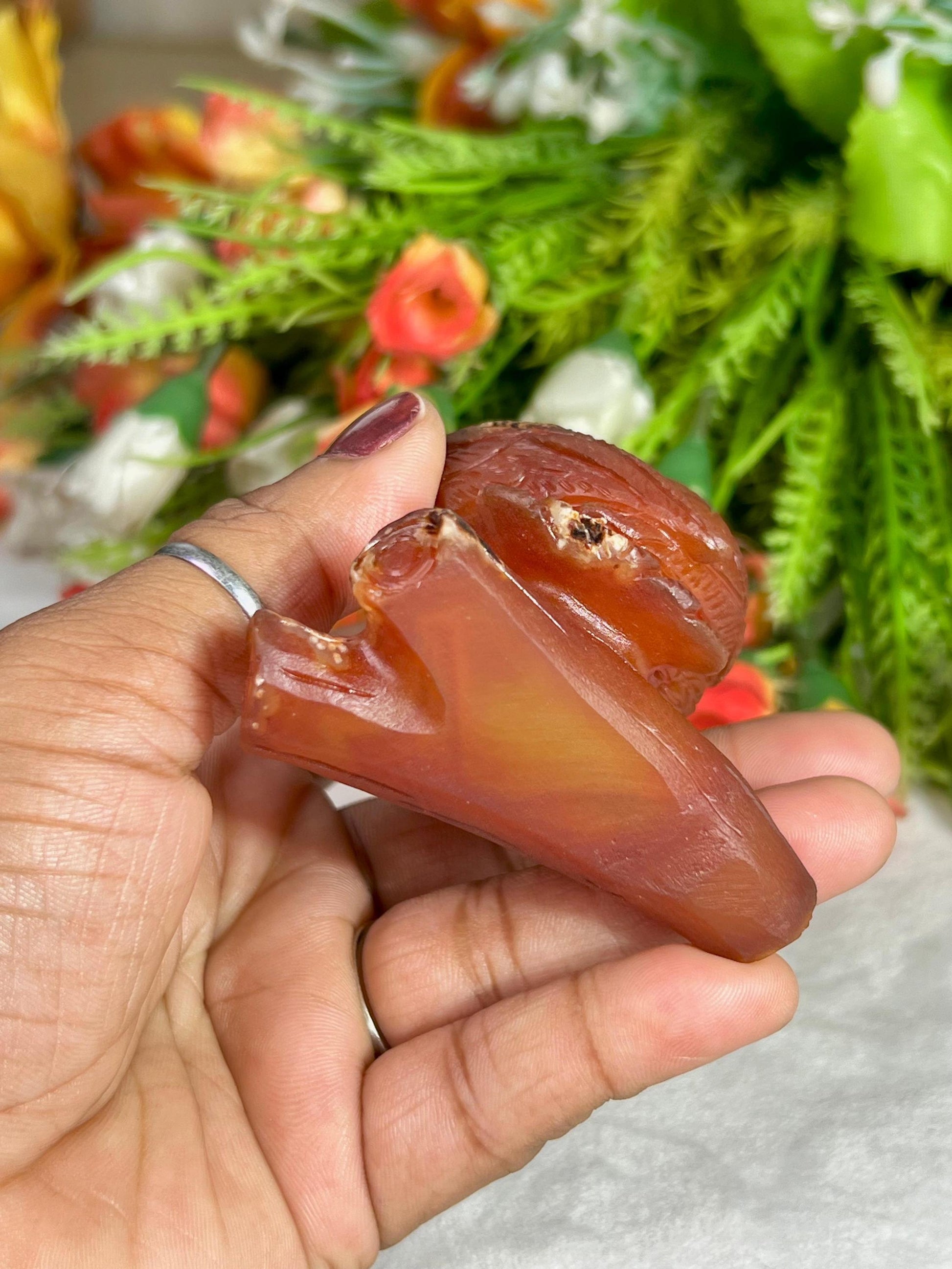 Beautiful Carnelian Stone Carving Owl Bird - Healing Crystal - Home Decoration - Reiki Healing - Gift for All 212 Gram