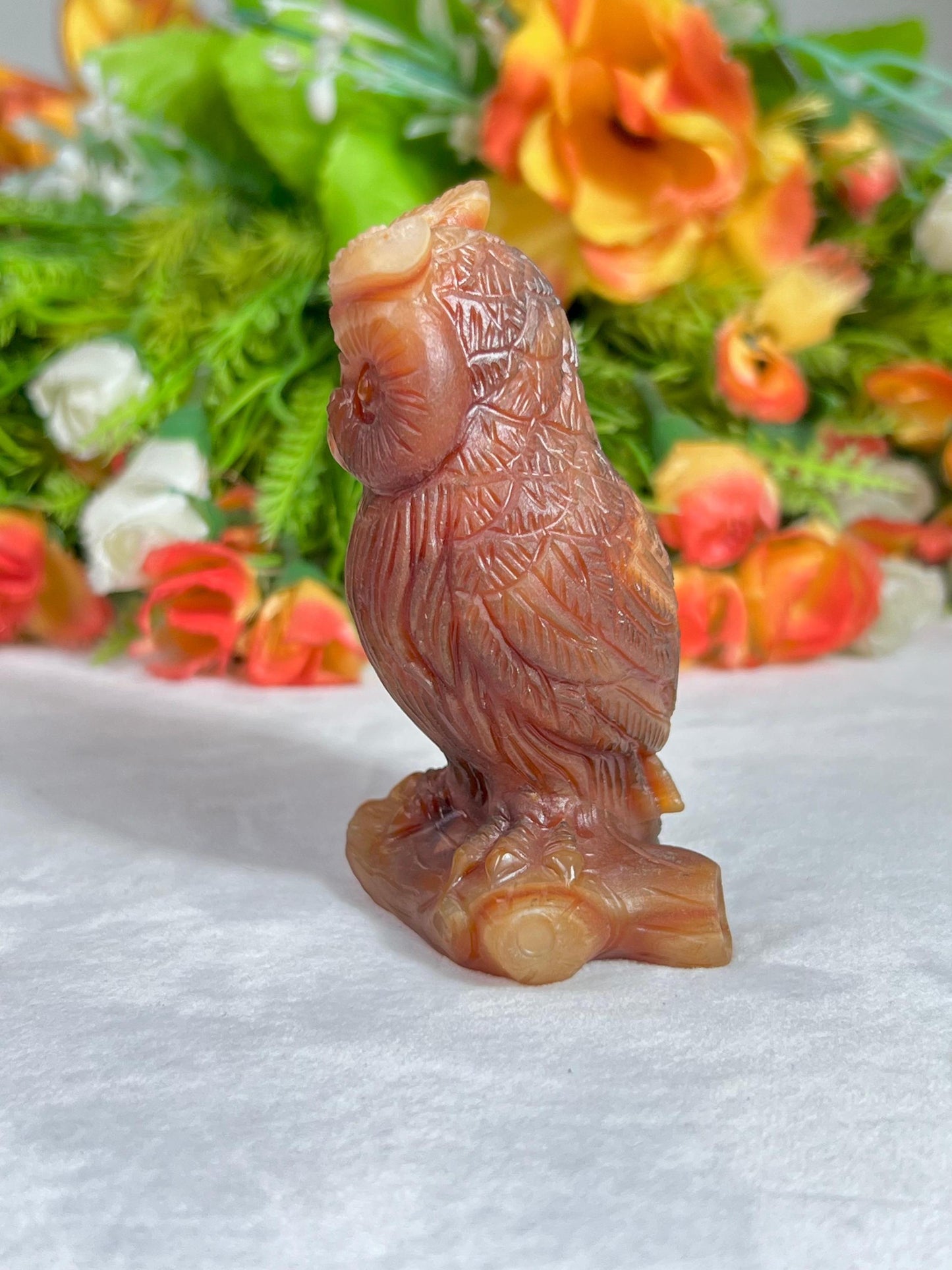 Beautiful Carnelian Stone Carving Owl Bird - Healing Crystal - Home Decoration - Reiki Healing - Gift for All 174 Gram