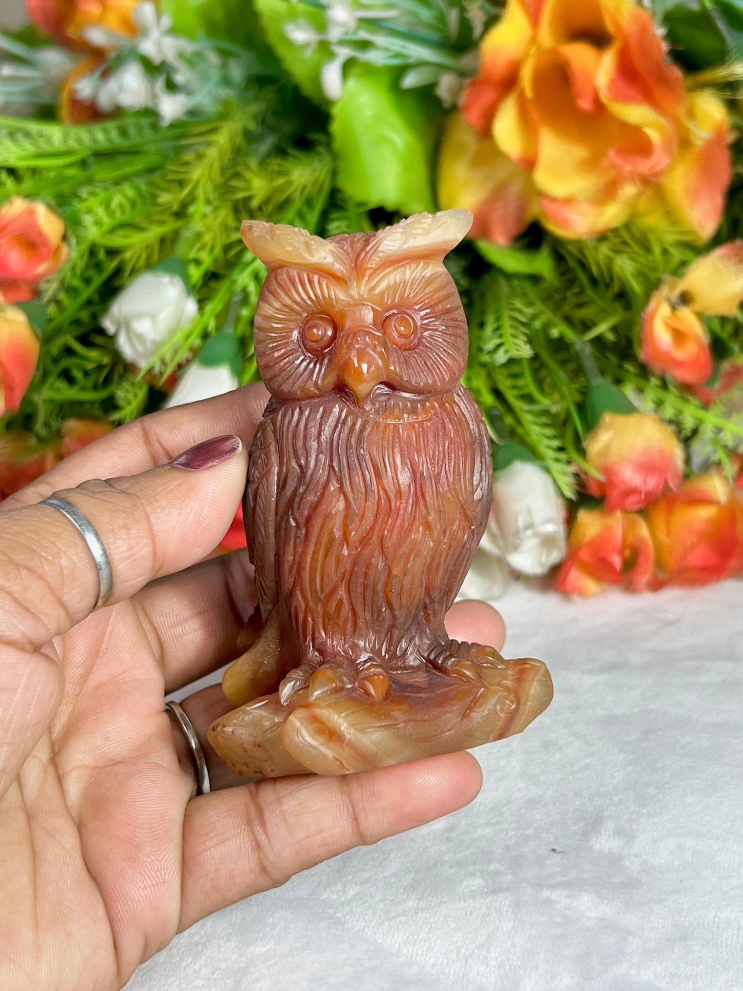 Beautiful Carnelian Stone Carving Owl Bird - Healing Crystal - Home Decoration - Reiki Healing - Gift for All 174 Gram