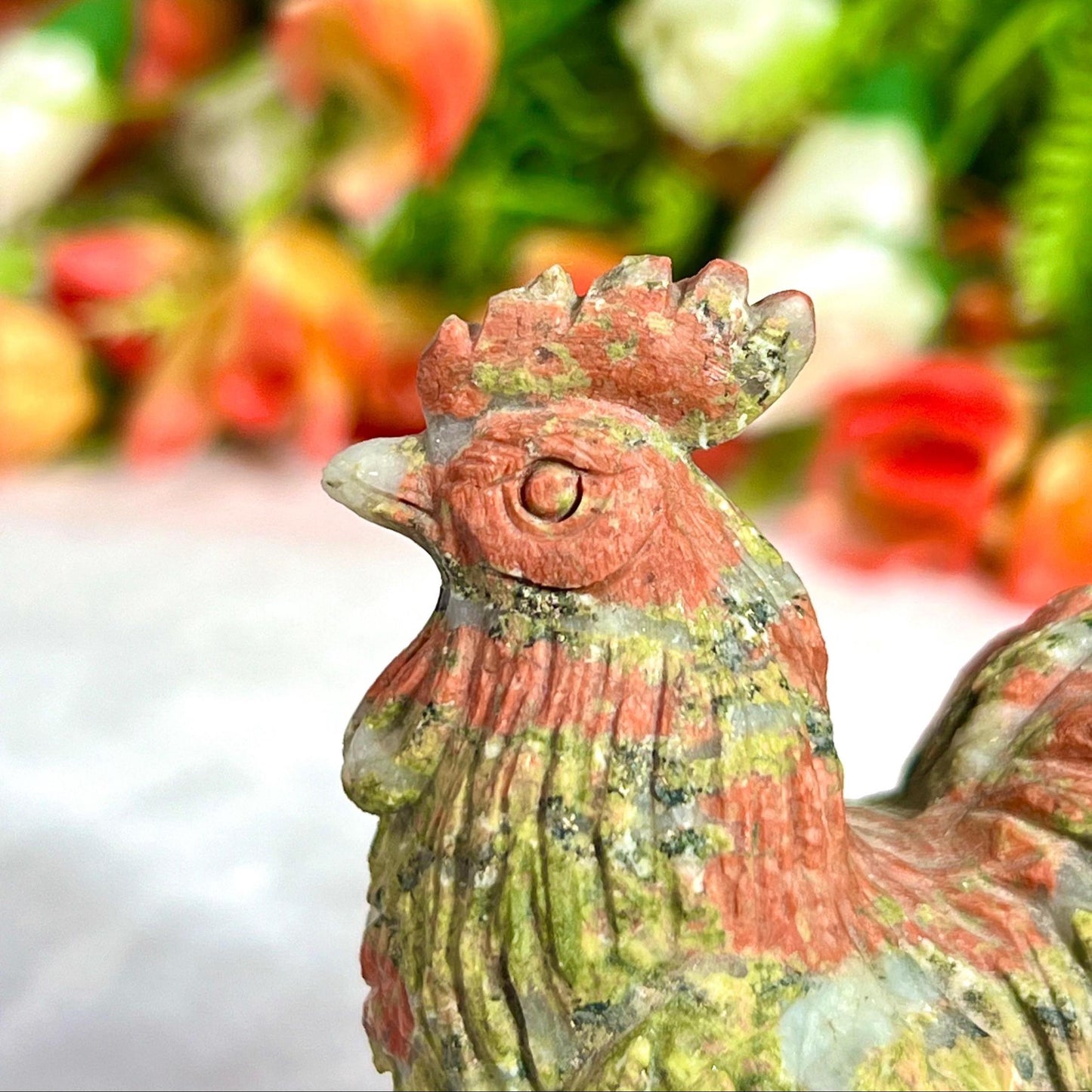 Beautiful Unakite Stone Carving Rooster Bird - Healing Crystal - Home Decoration - Reiki Healing - Gift for All 167 Gram