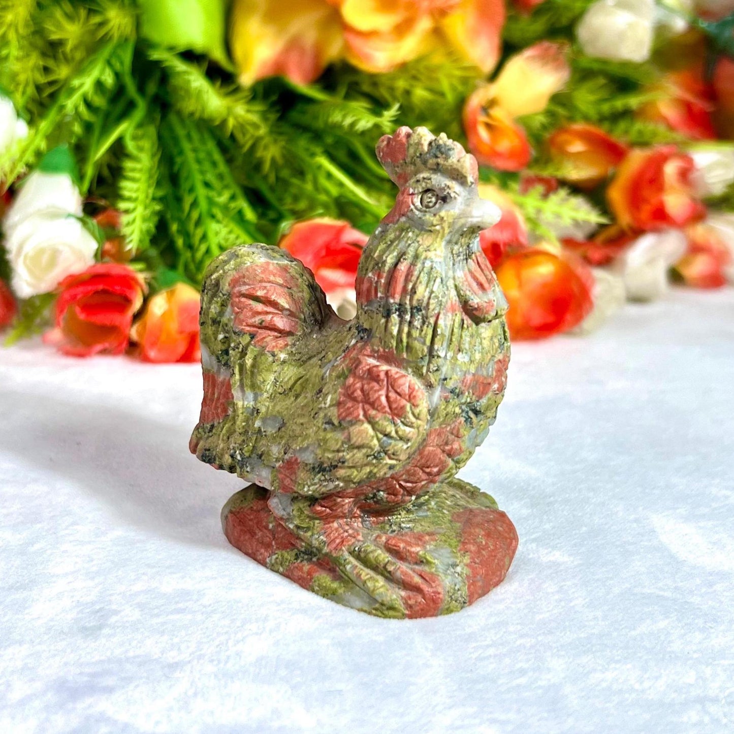 Beautiful Unakite Stone Carving Rooster Bird - Healing Crystal - Home Decoration - Reiki Healing - Gift for All 167 Gram